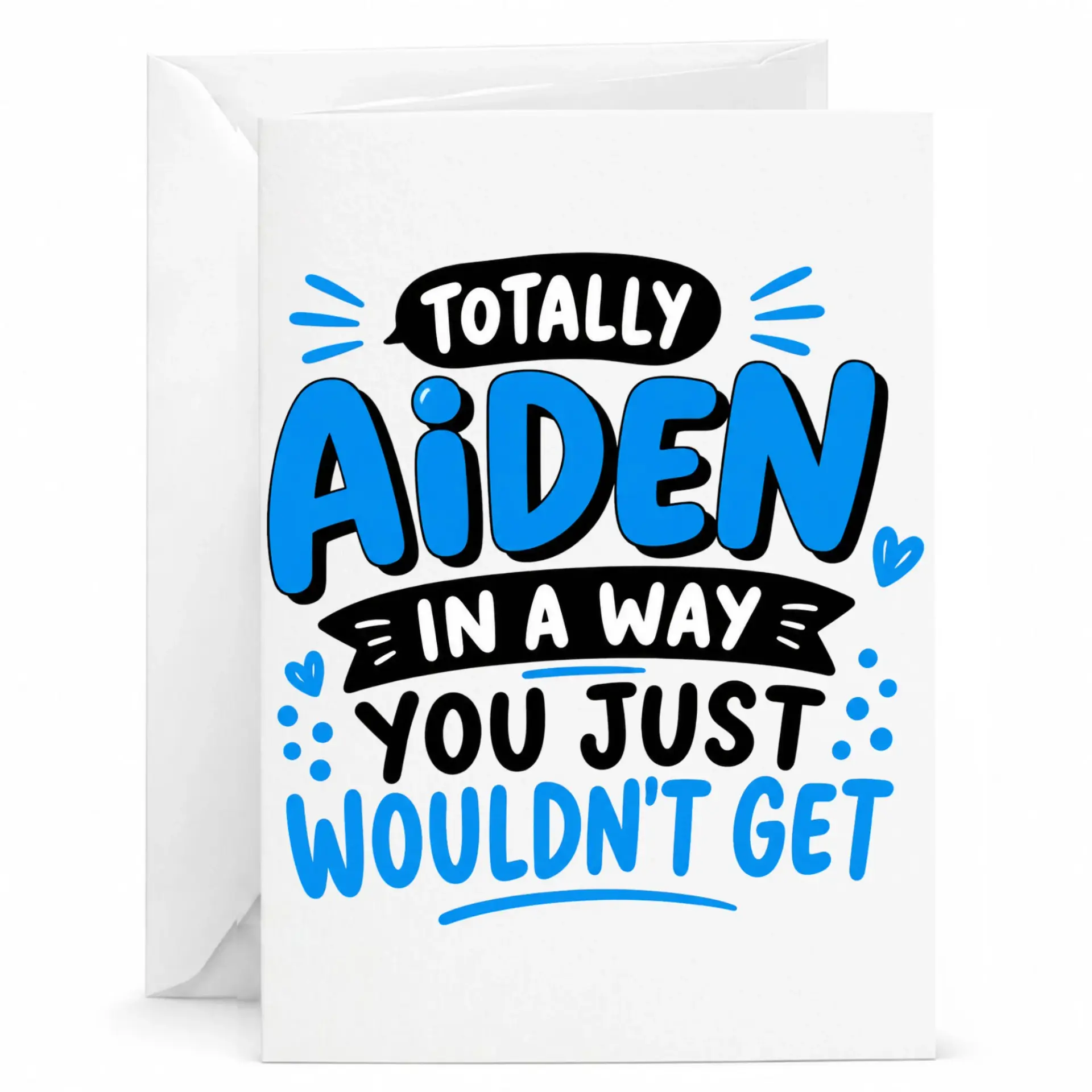 Funny Greeting Card Personalized Name Theme for Aiden Birthday or Just Because Celebration with White Envelope