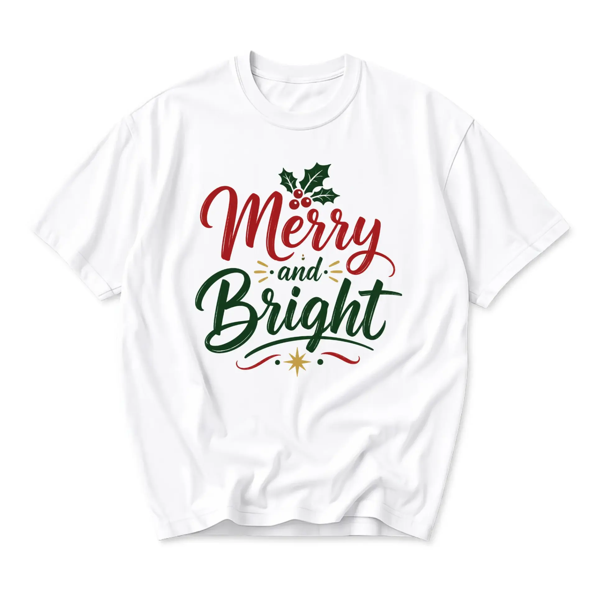 T-shirt Merry and Bright Holiday Graphic Tee Seasonal Winter Unisex Crew Neck Cotton Blend Soft Casual Everyday Apparel