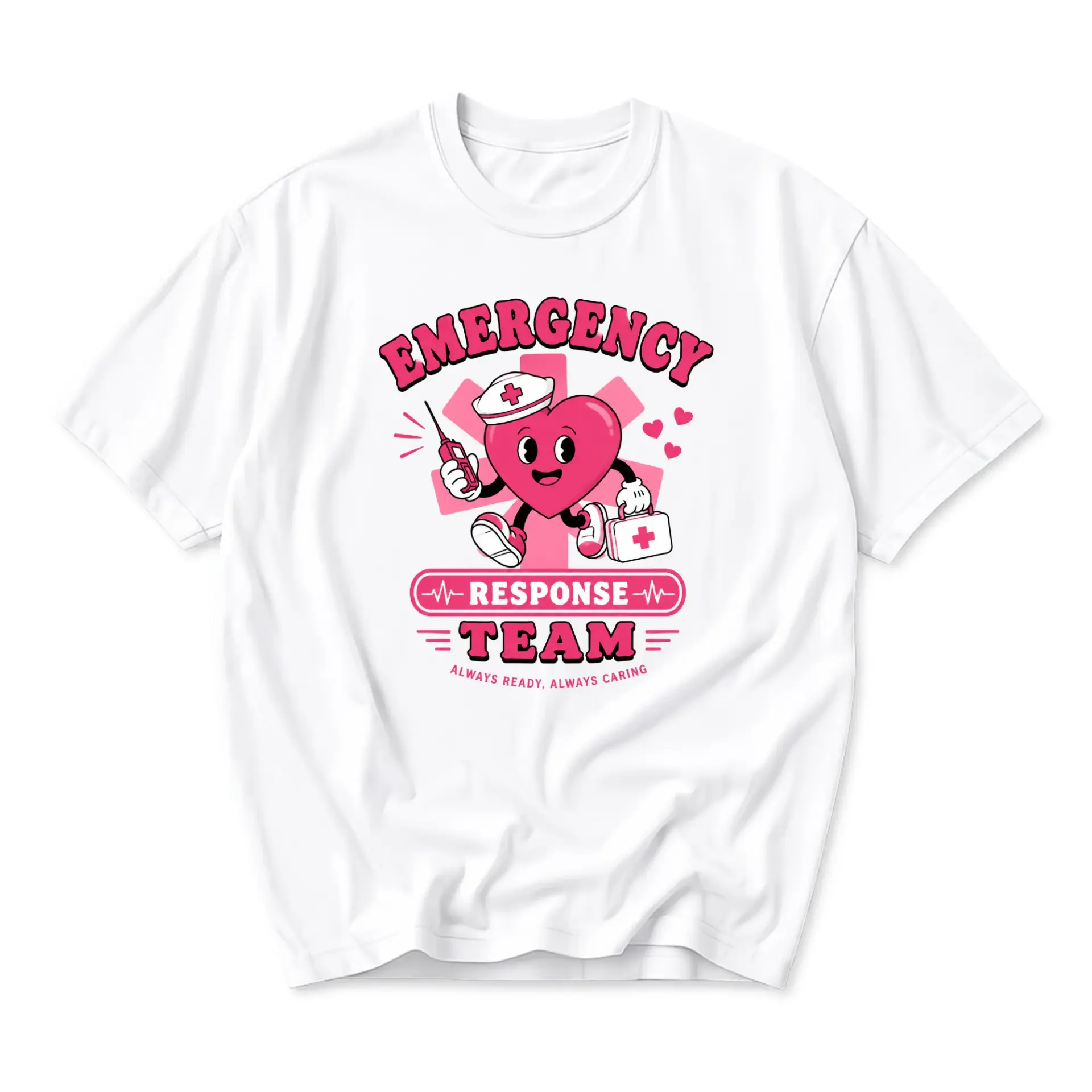 T-shirt Emergency Response Team Graphic Tee Featuring Heart Nurse Cartoon Character Casual Unisex Crew Neck Top