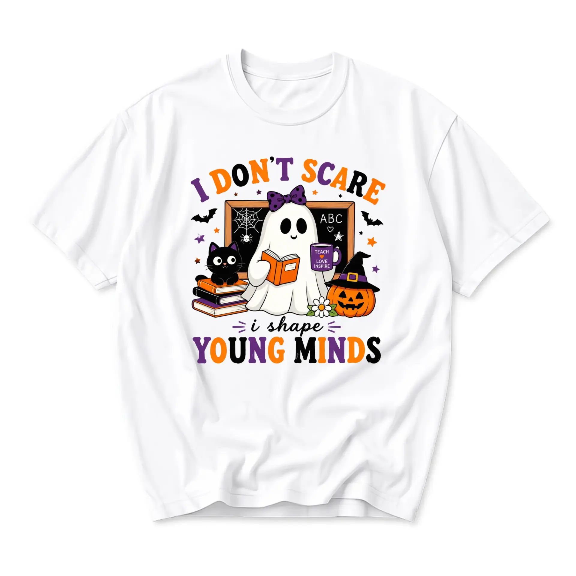 Graphic Tee I Don't Scare I Shape Young Minds Unisex Crew Neck Shirt for Teachers Fall Halloween School Season