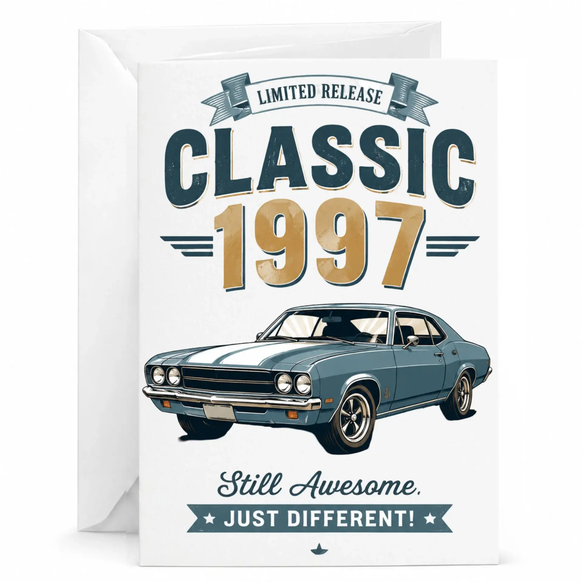 Birthday Card Classic 1997 Vintage Car Design Limited Release Greeting Card for Birthday Milestone Celebration