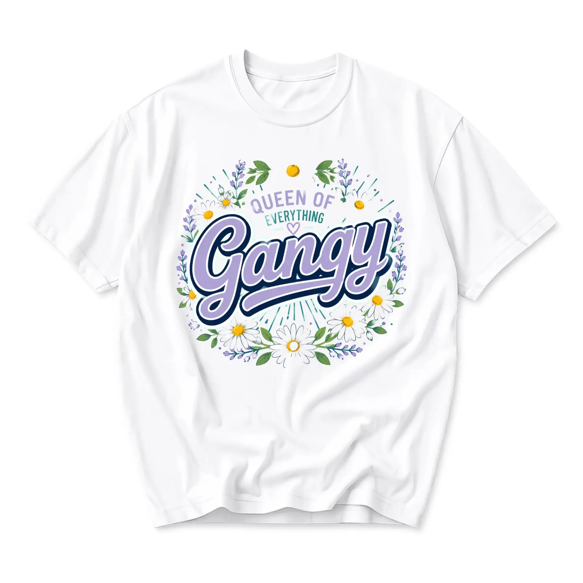 Graphic Tee Queen of Everything Gangy Floral Wreath Illustration Unisex Casual Cotton Crew Neck Short Sleeve Top