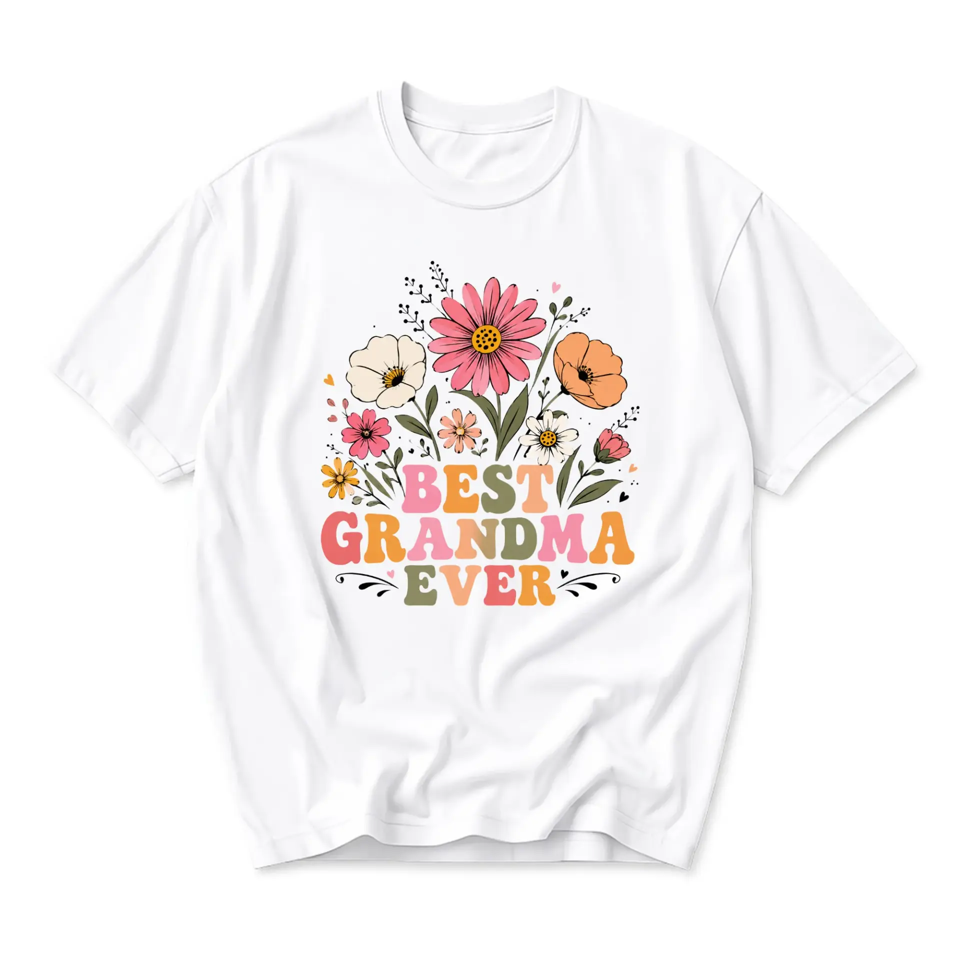 Graphic Tee Best Grandma Ever Floral Design Unisex Crew Neck Soft Cotton