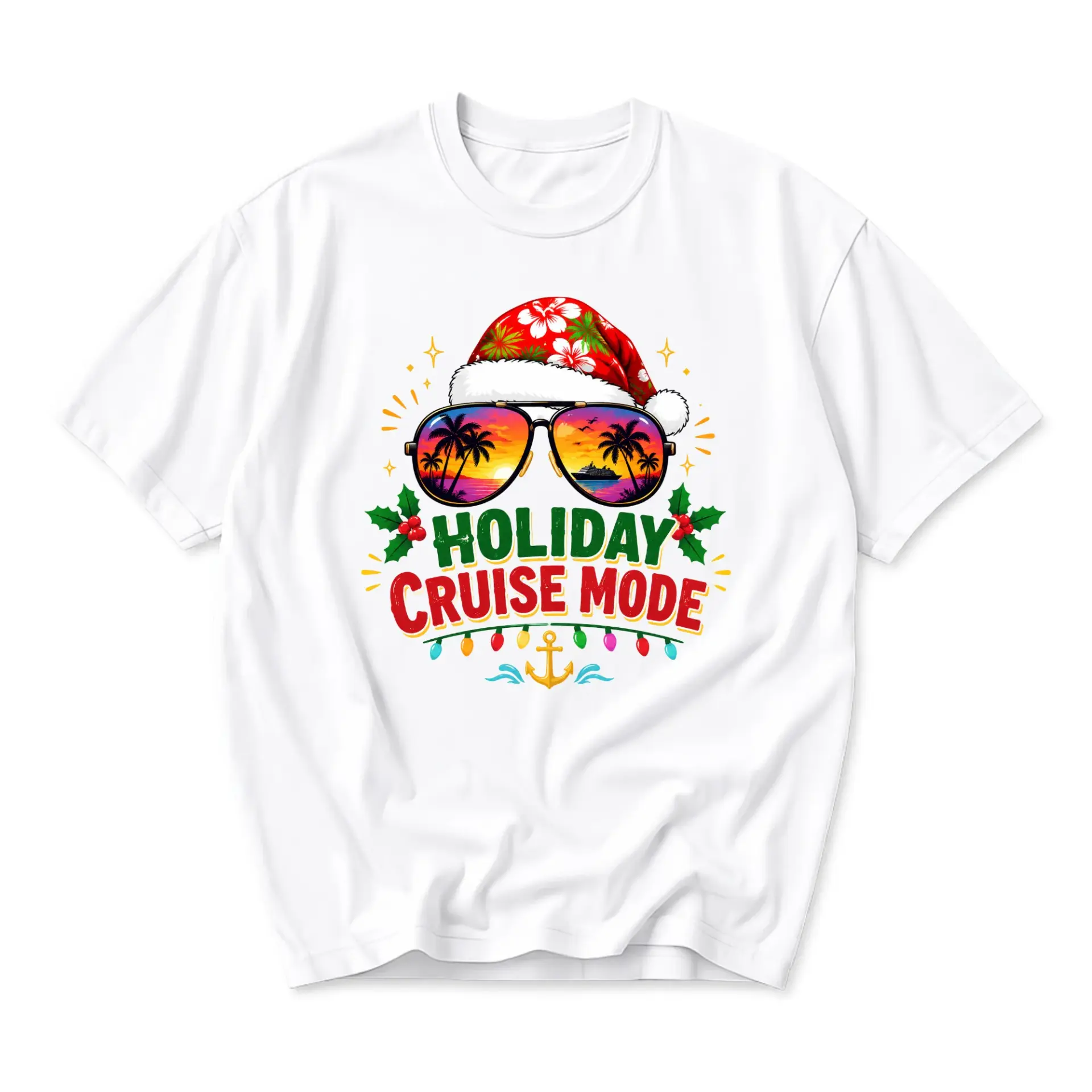 Graphic Tee Holiday Cruise Mode Unisex Shirt Tropical Christmas Apparel for Vacation Travel and Seasonal Celebration