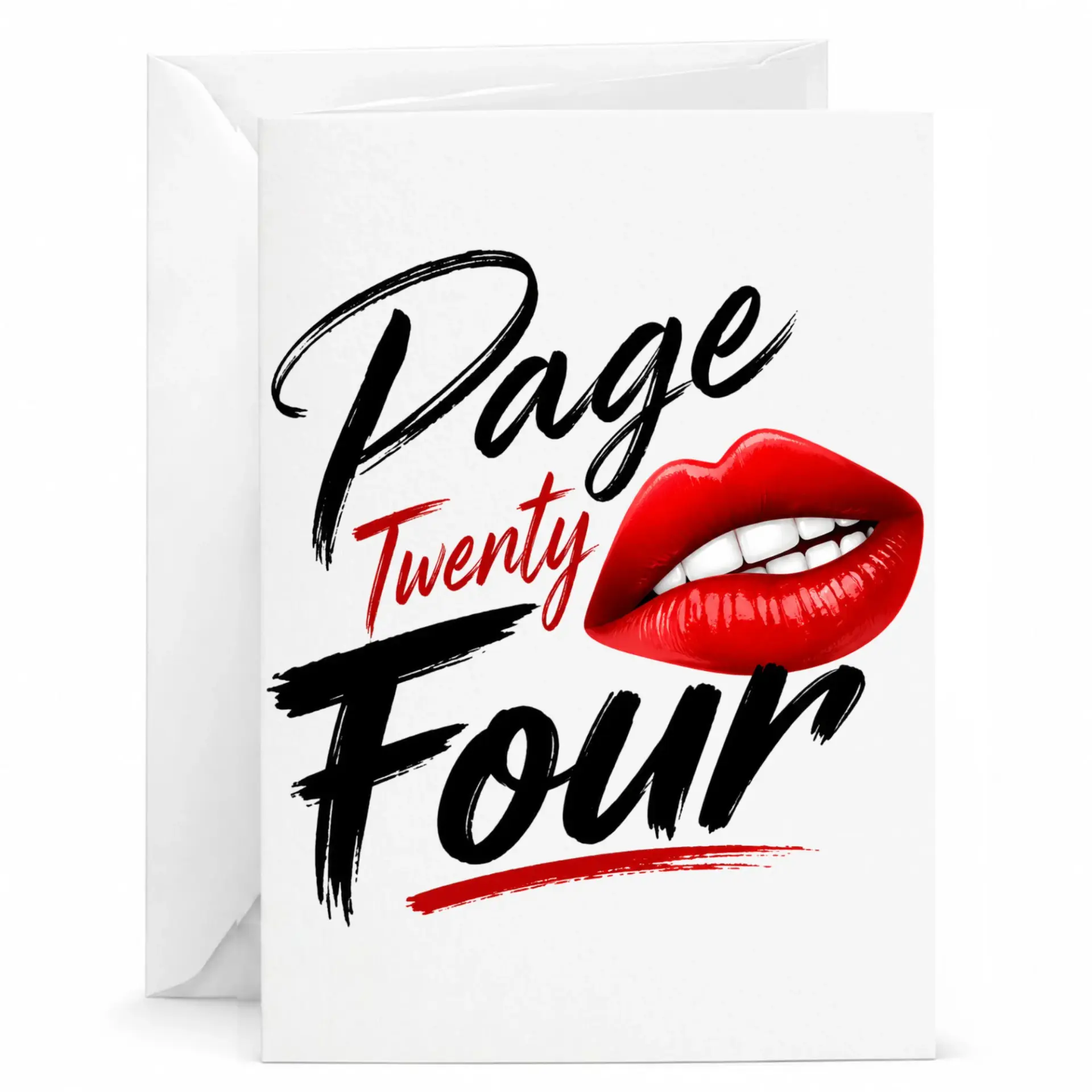 Birthday Card Page Twenty Four Red Lips Design Funny Greeting Card for 24th Birthday Celebration and Milestone