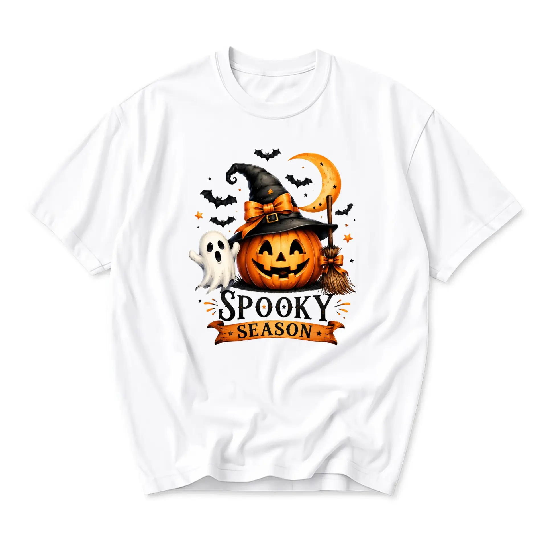 Graphic Tee Spooky Season Pumpkin Halloween Print Unisex Crew Neck Shirt for Casual Fall Everyday Wear Comfortable Cotton