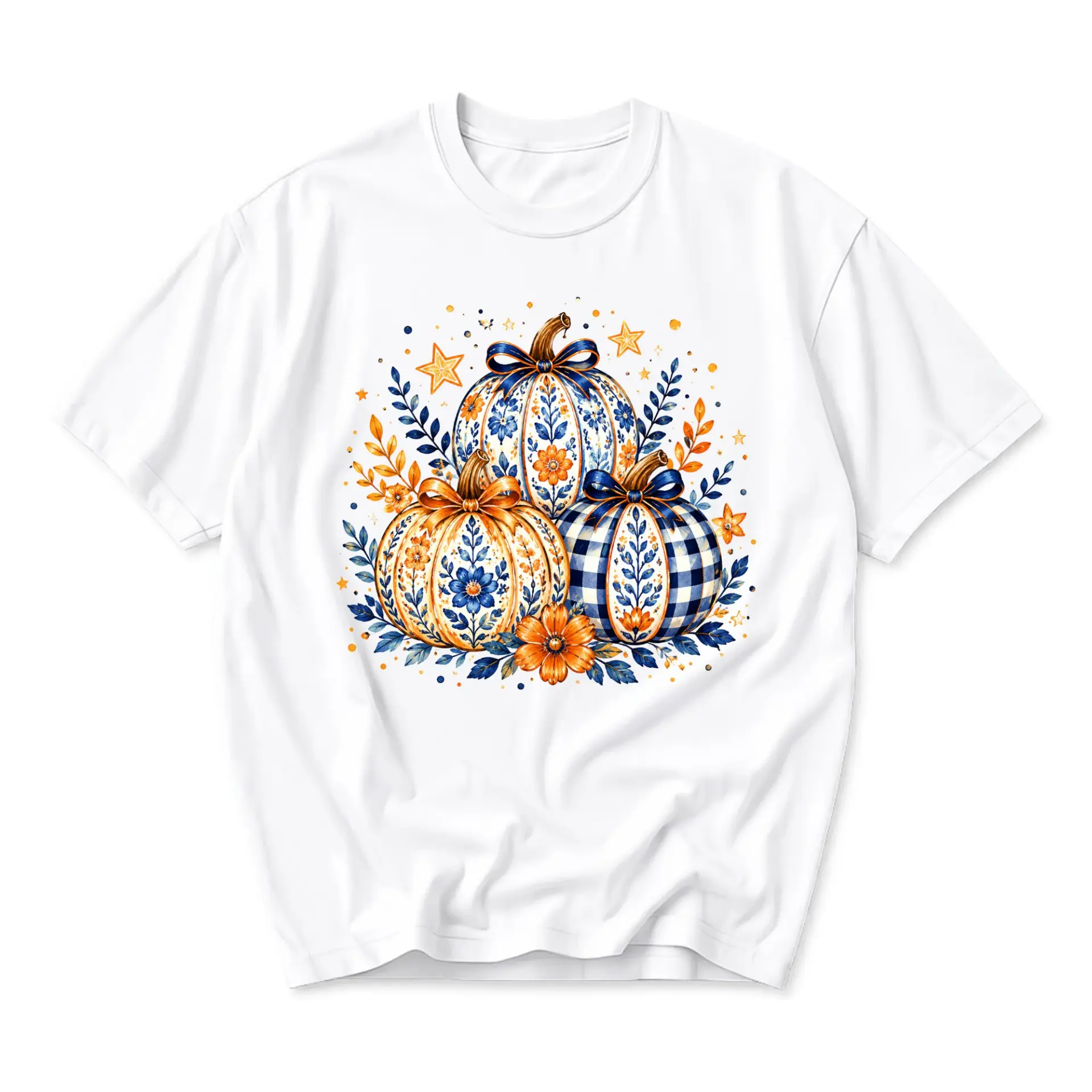 Graphic Tee Unisex Pumpkin Patch Illustration Autumn Harvest Art Print Casual Cotton Blend Crew Neck Short Sleeve Top