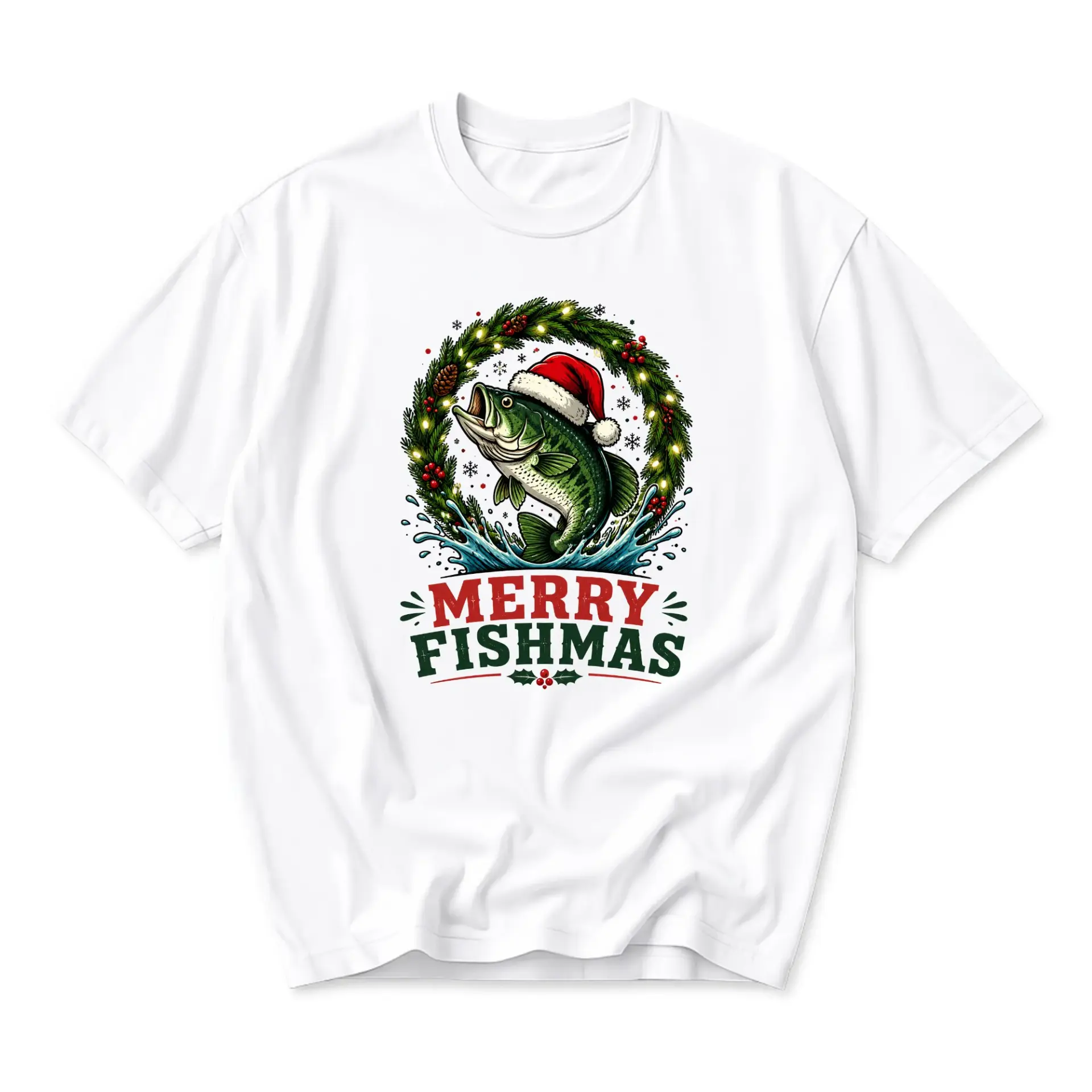 Funny Shirt Merry Fishmas Fishing Holiday Graphic Tee Unisex Short Sleeve