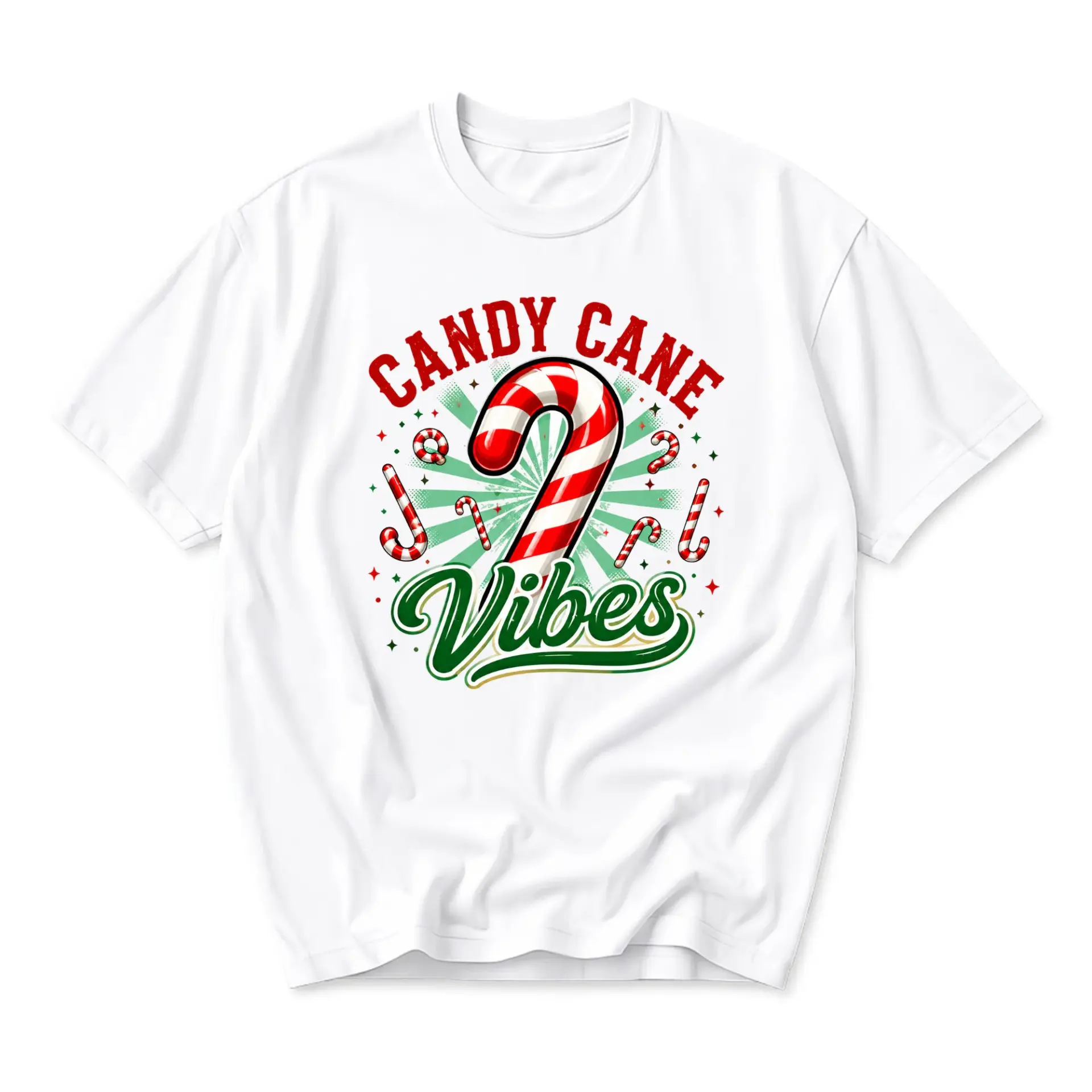 Graphic Tee Candy Cane Vibes Holiday Shirt Unisex Crew Neck Short Sleeve Cotton Blend Casual Festive Apparel Top