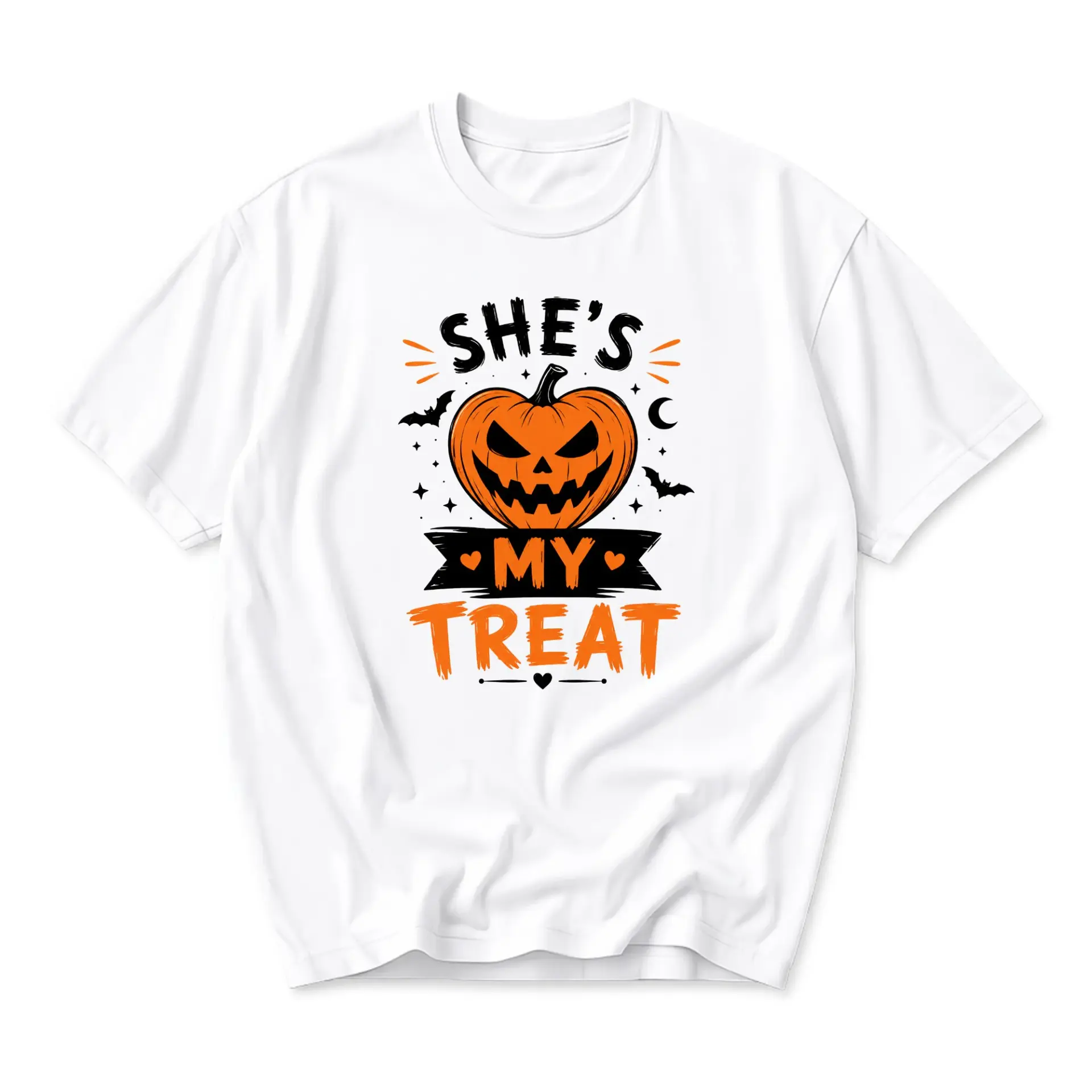 Graphic Tee Unisex Halloween Pumpkin Shirt She Is My Treat Funny Seasonal Apparel Soft Cotton Crew Neck Casual Top