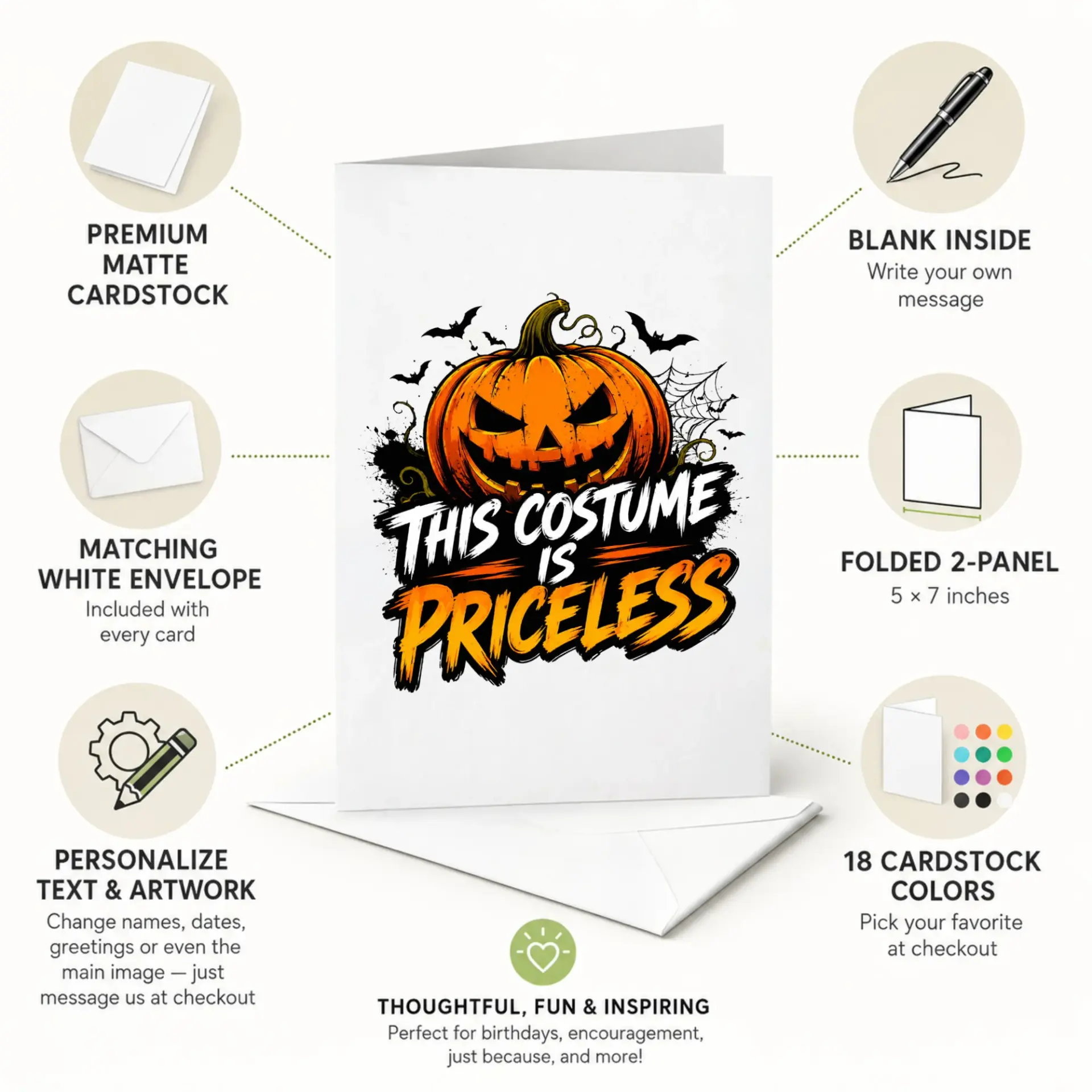 Funny Halloween Greeting Card This Costume Is Priceless Jack O Lantern Pumpkin Spooky Holiday Seasonal Stationery