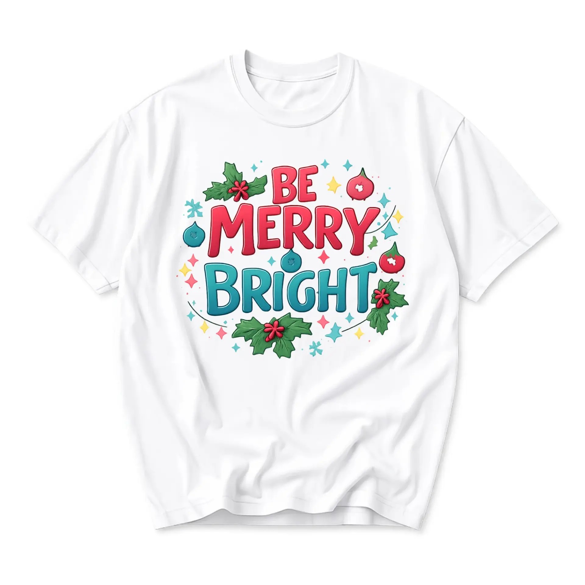 Graphic Tee Be Merry Bright Holiday Seasonal Unisex Crew Neck Short Sleeve