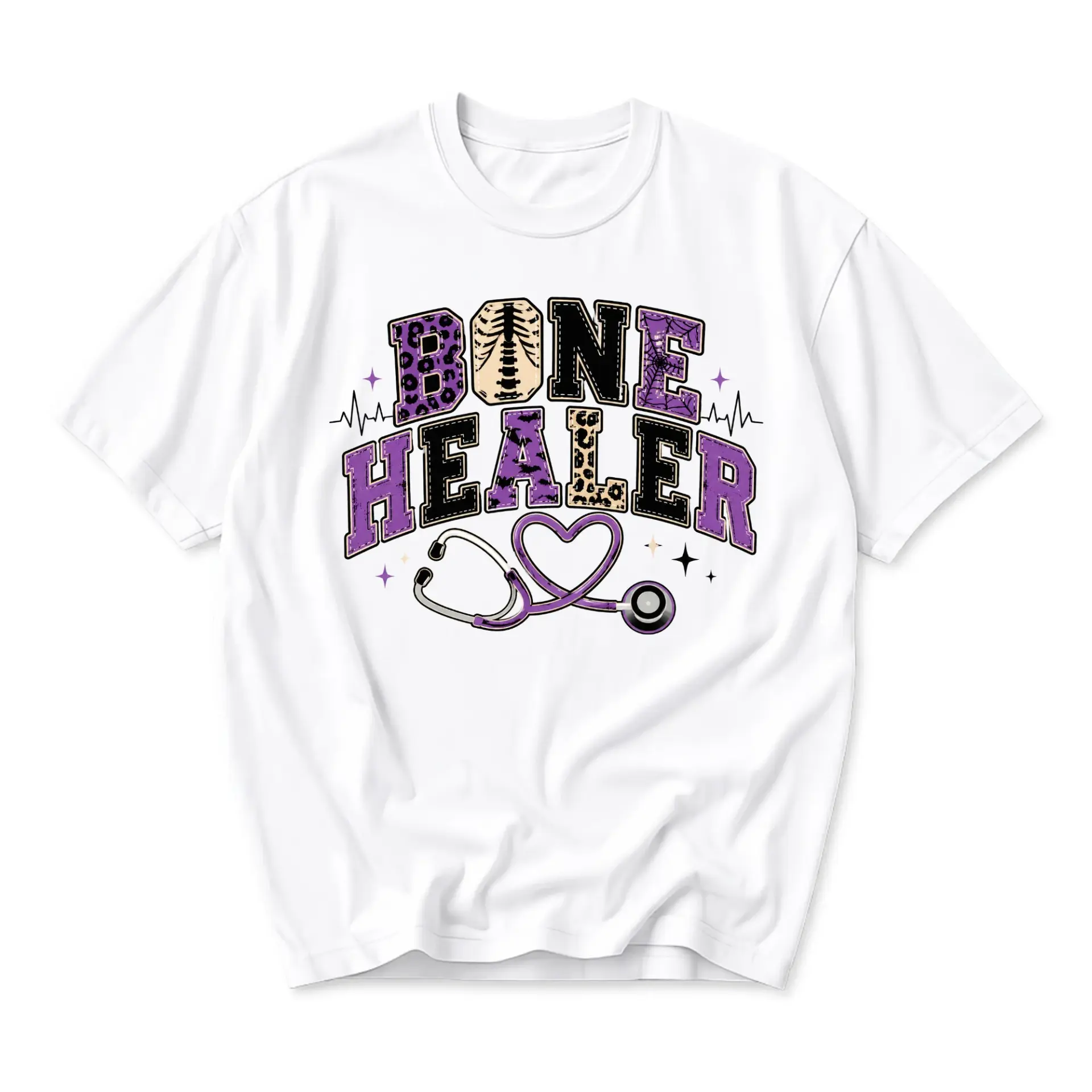 Graphic Tee Bone Healer Medical Profession Print Unisex Casual Crew Neck T-Shirt for Healthcare Workers and Students