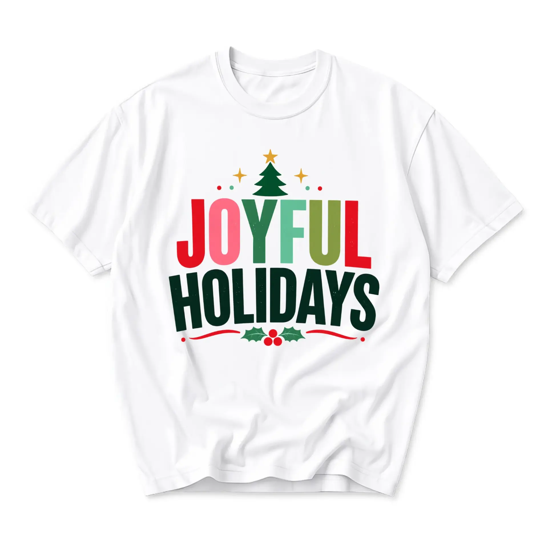 Graphic Tee Joyful Holidays Christmas Tree Unisex Crew Neck Short Sleeve Shirt for Casual Winter Festive Wear