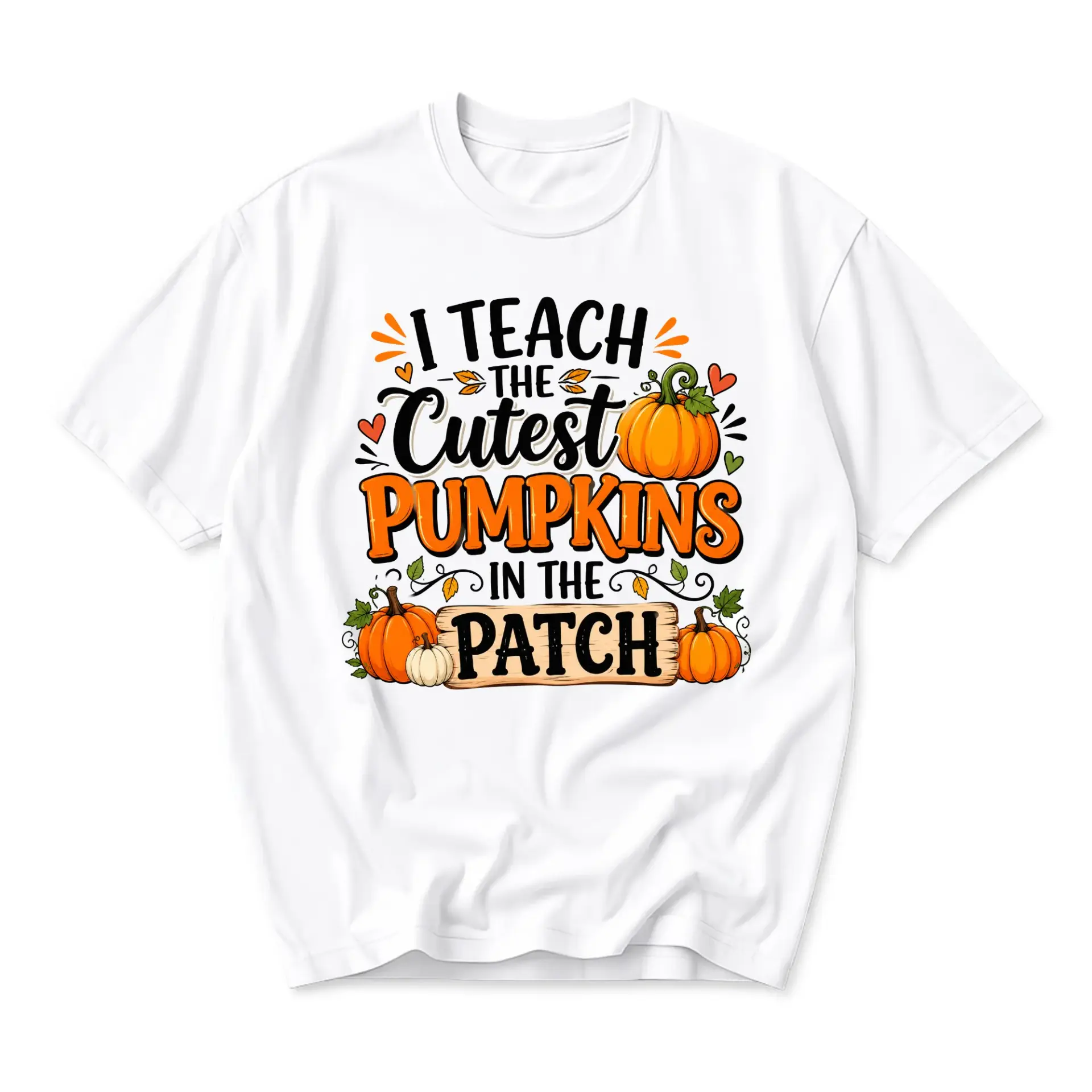 Funny Shirt I Teach the Cutest Pumpkins in the Patch Graphic Tee Fall Autumn Theme Unisex Crew Neck Casual Top