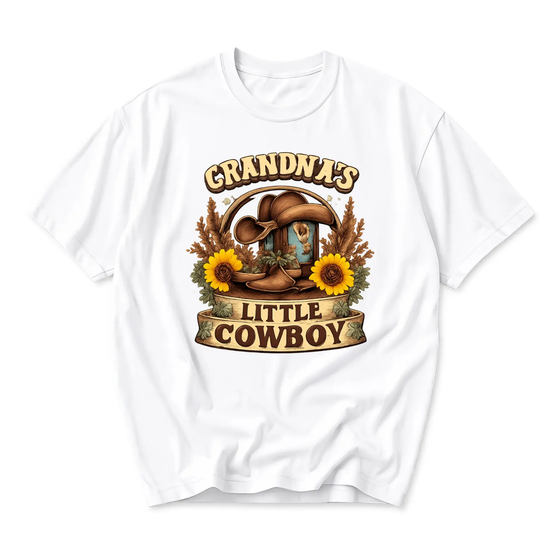 Graphic Tee Unisex Crew Neck Shirt Featuring Grandma’s Little Cowboy