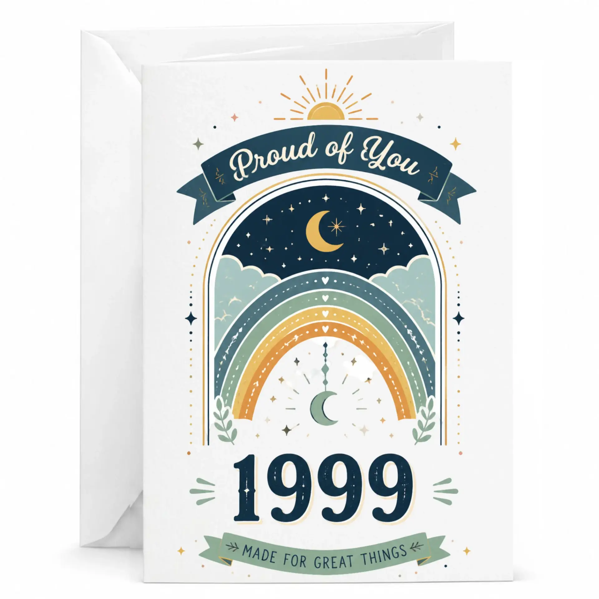 Greeting Card Proud of You 1999 Made for Great Things Celestial Boho Aesthetic Folded Stationery for Birthday Anniversary