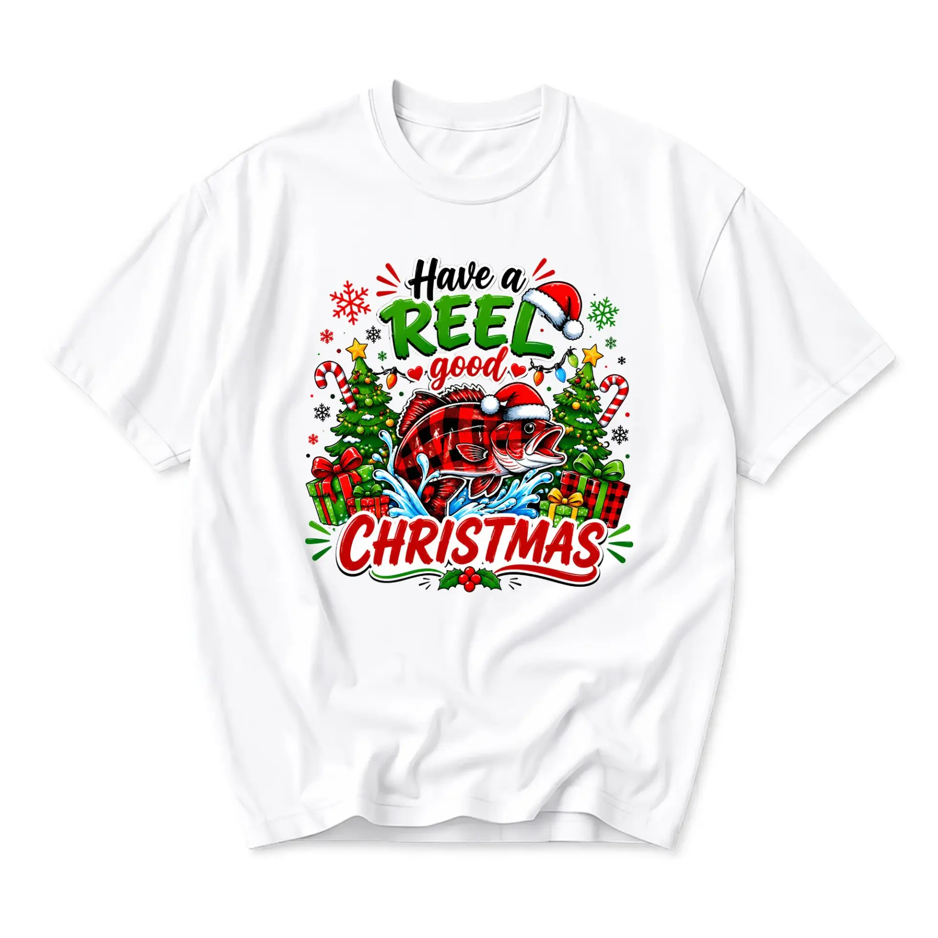 Funny Shirt Have a Reel Good Christmas Graphic Tee Seasonal Holiday Fishing