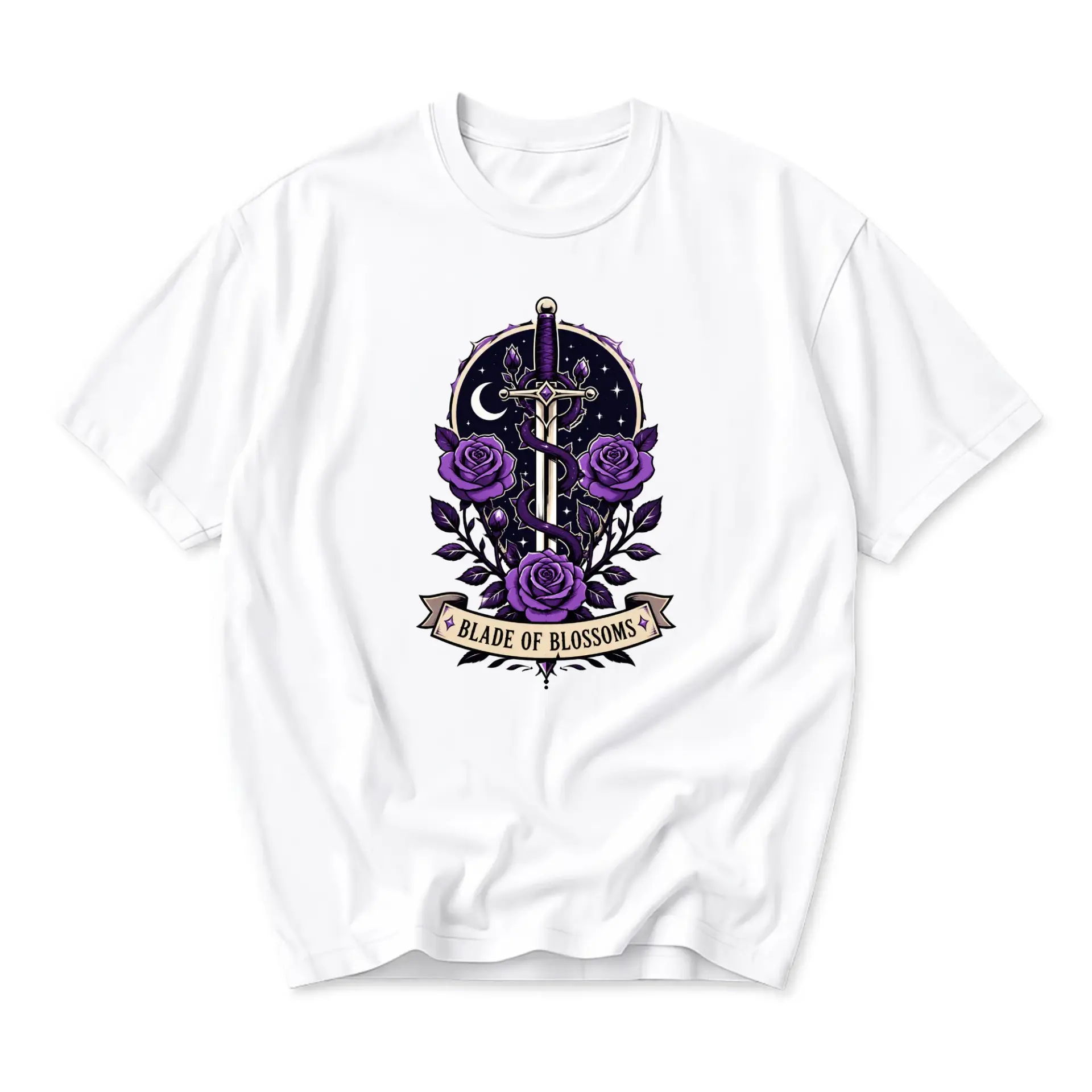 Graphic Tee Blade of Blossoms Sword and Rose Illustration Unisex Crew Neck Casual Everyday Shirt for Any Occasion