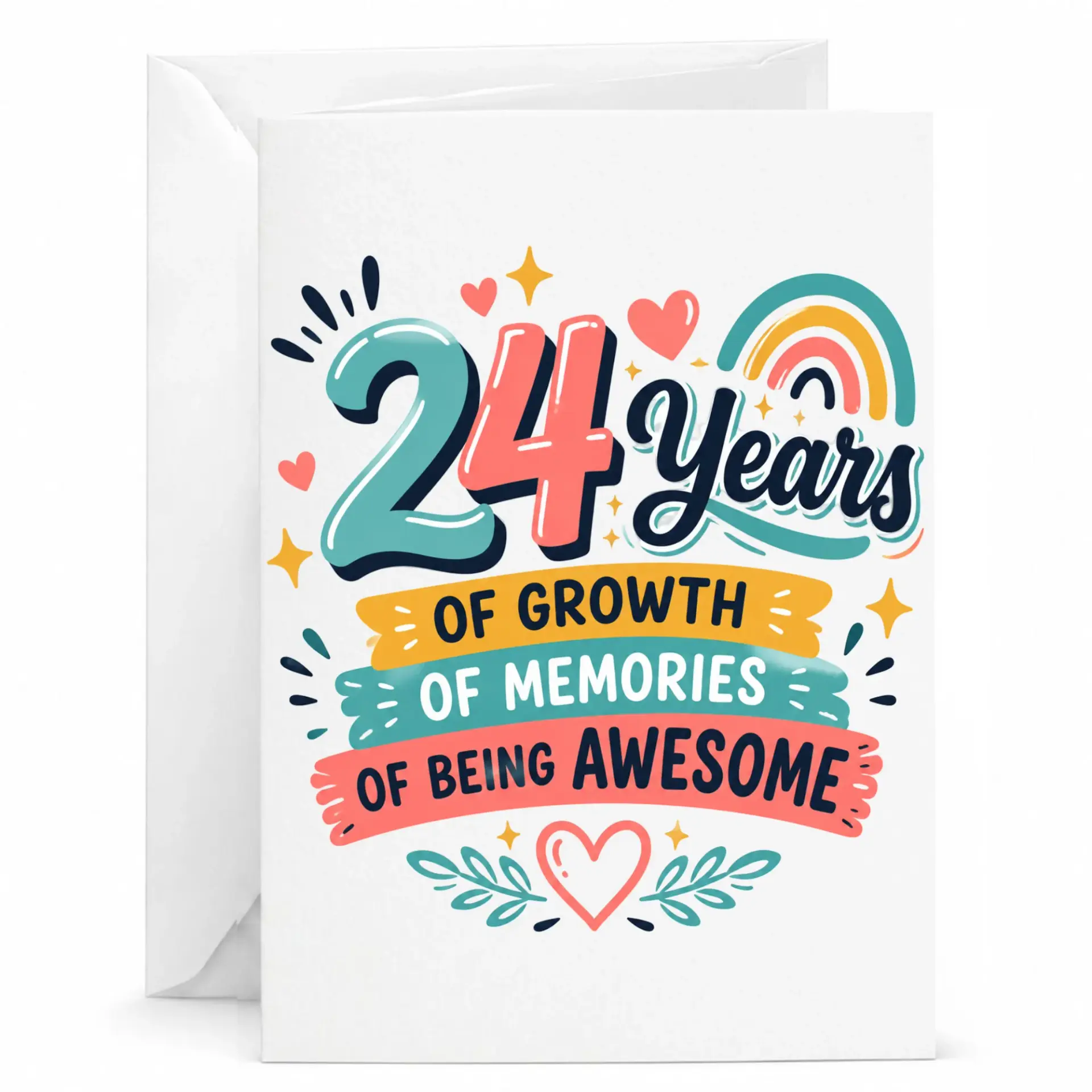 Birthday Card 24th Celebration 24 Years of Growth Memories and Being Awesome Greeting Card with Matching Envelope