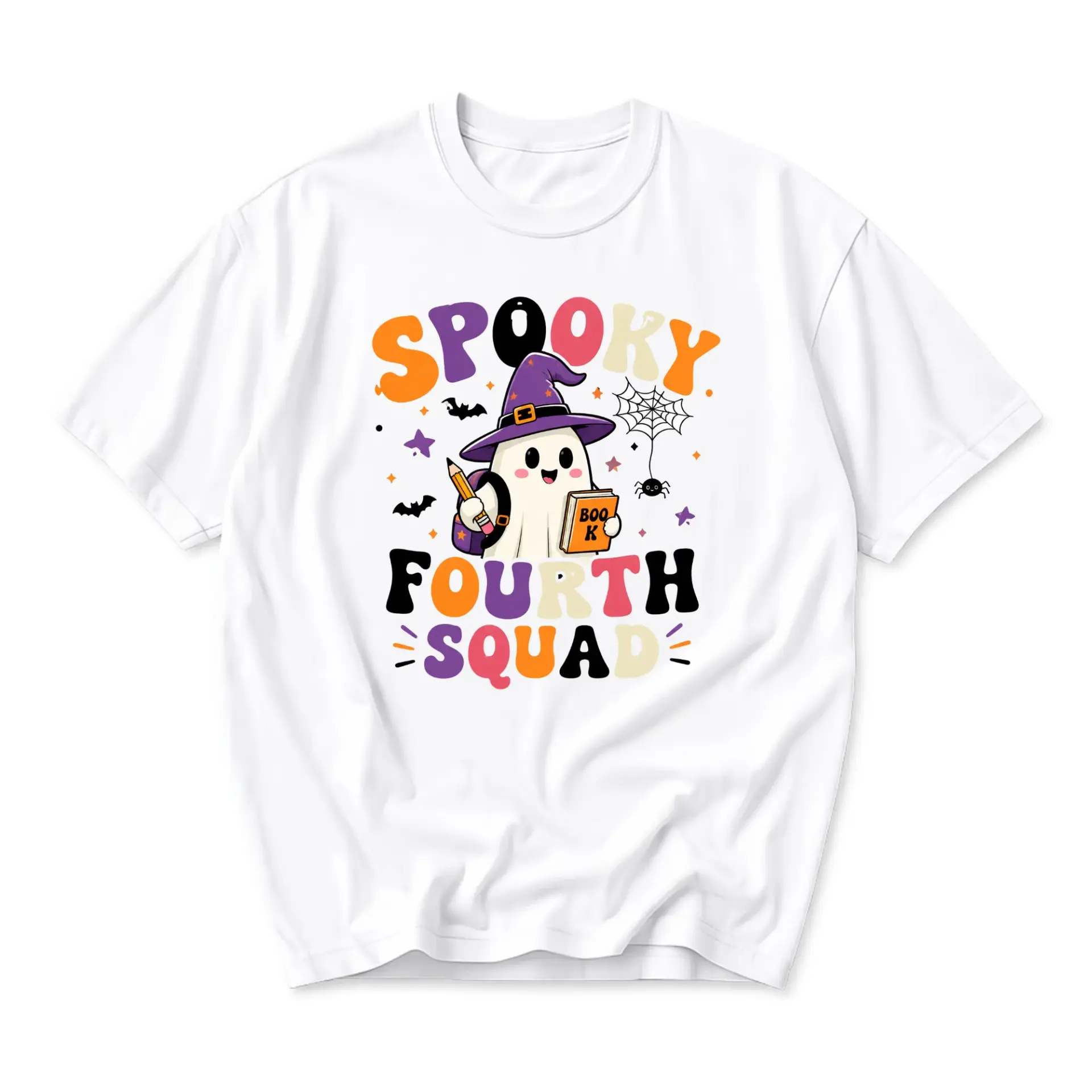 Graphic Tee Spooky Fourth Squad Ghost Illustration Unisex Crew Neck Soft Cotton Casual Halloween Inspired T-Shirt