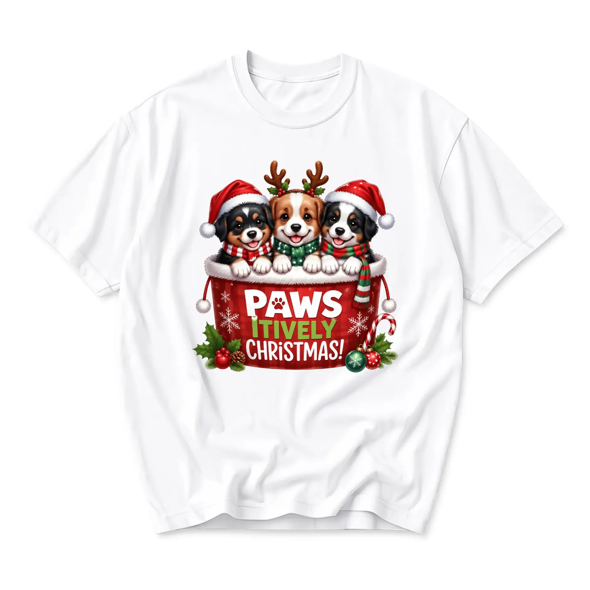 Graphic Tee Pawsitively Christmas Shirt Cute Puppies Holiday Unisex Crew
