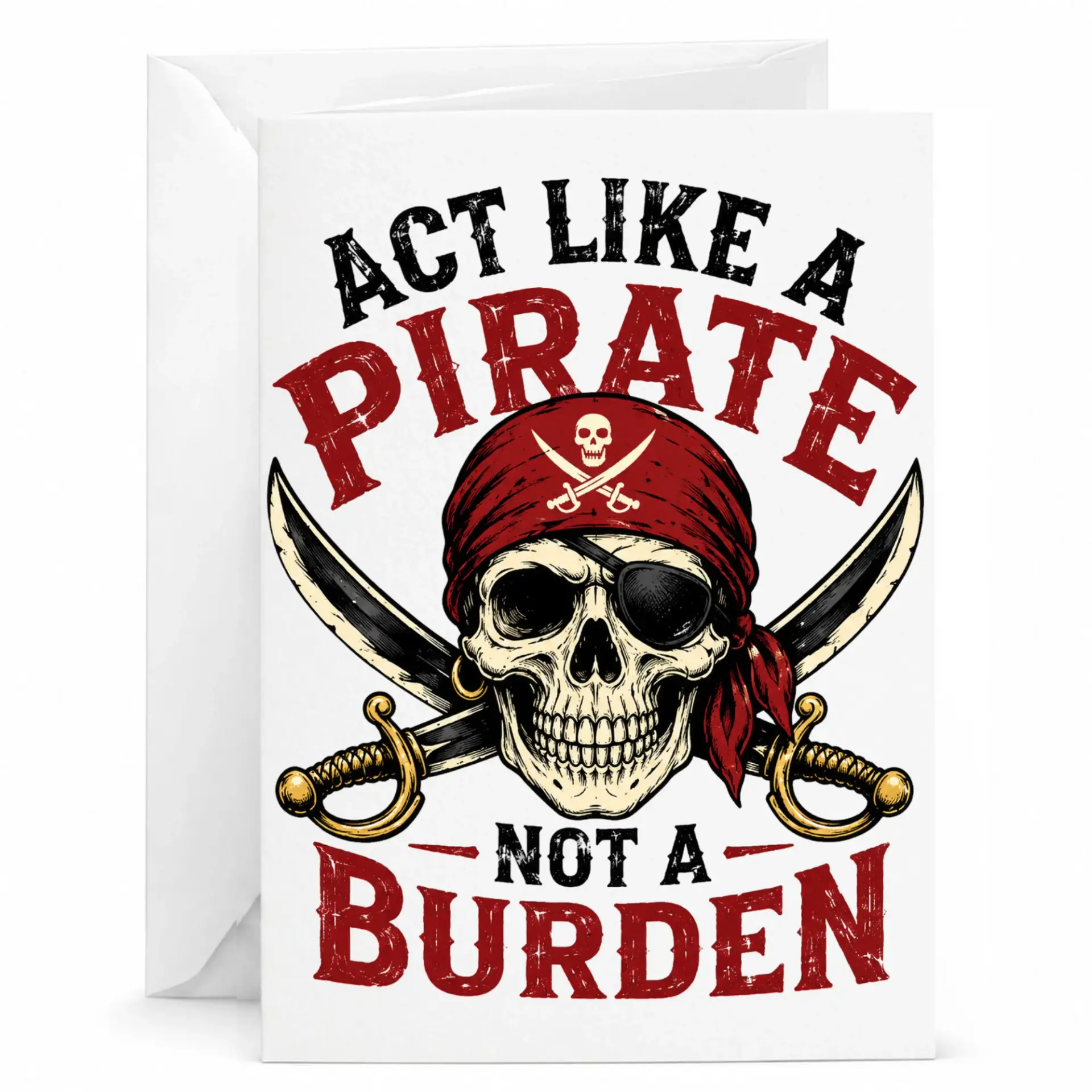 Funny Pirate Greeting Card Like a Burden Novelty Illustrated Skull Design 5x7 Inches Folded