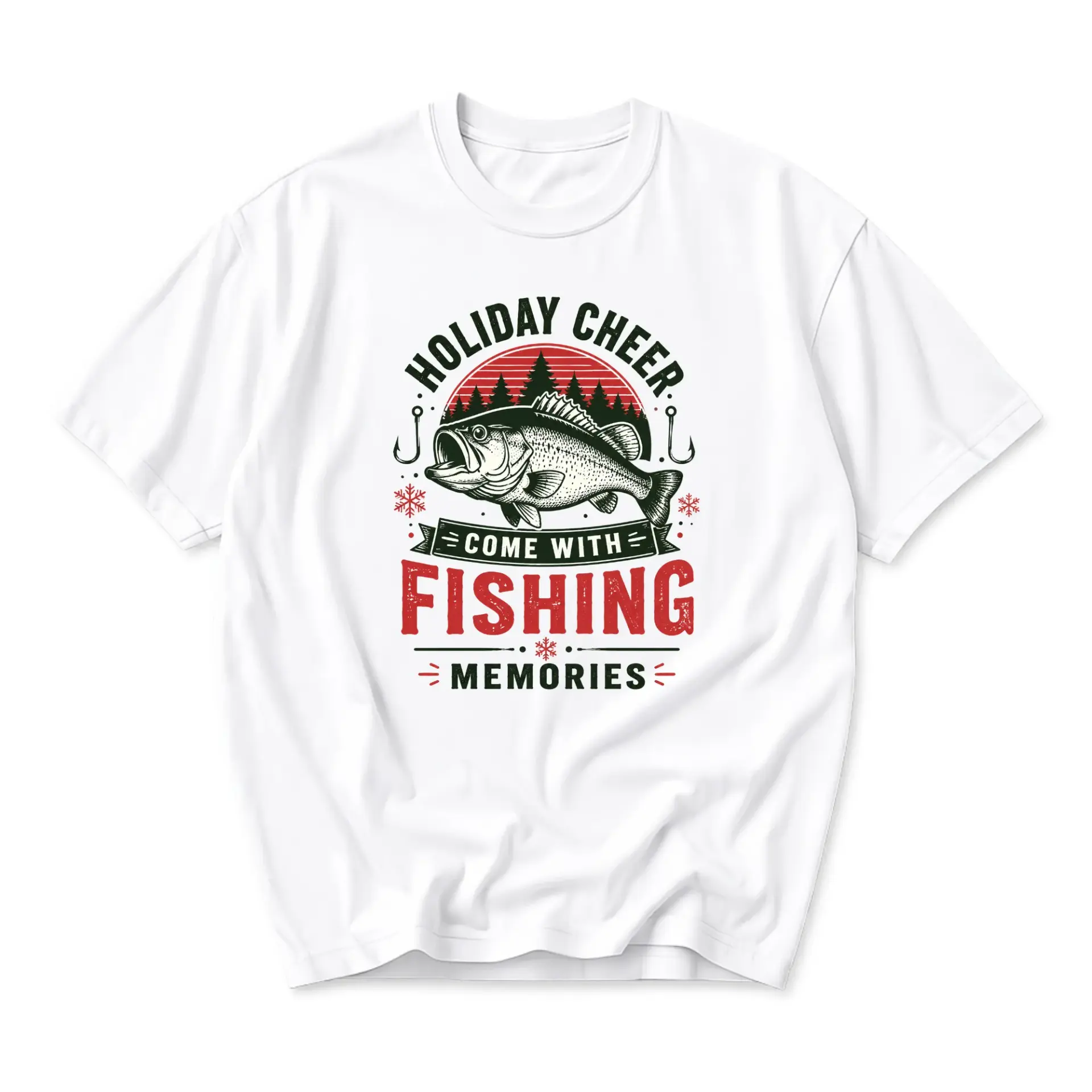 Graphic Tee Holiday Cheer Fishing Memories Shirt Unisex Crew Neck Apparel