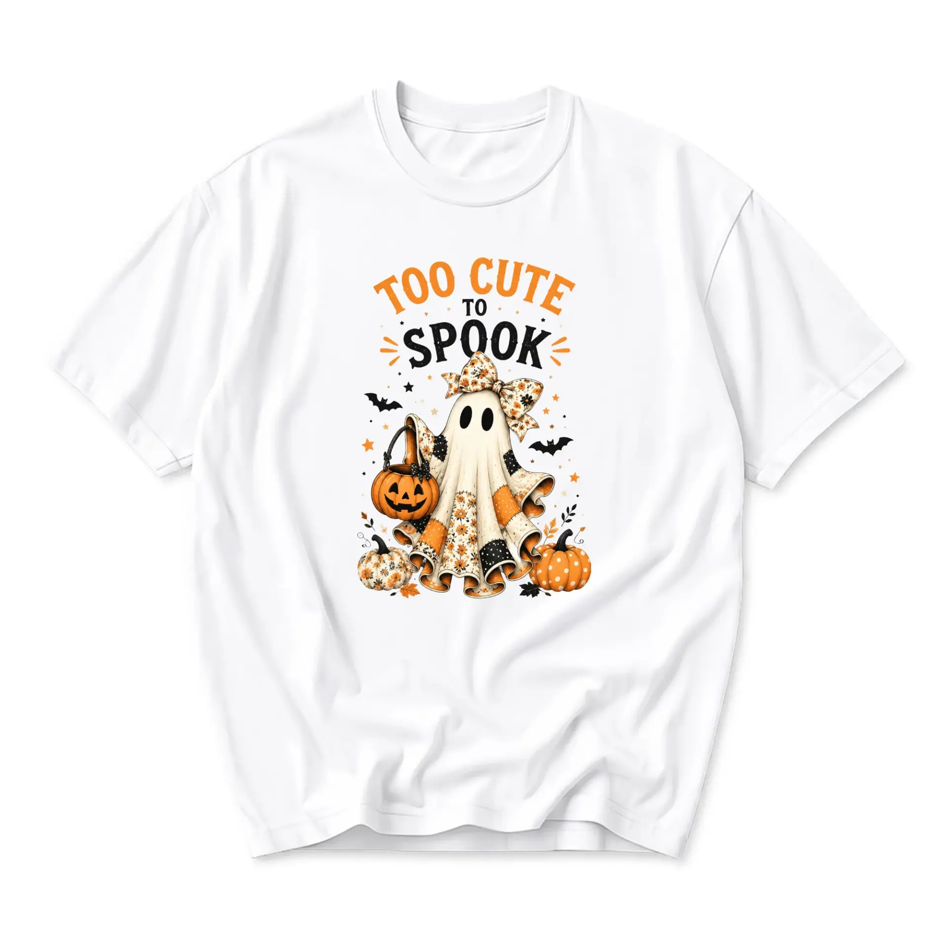 Funny Shirt Too Cute to Spook Halloween Ghost Graphic Tee Unisex Crew Neck Casual Cotton Blend Apparel for Fall Season