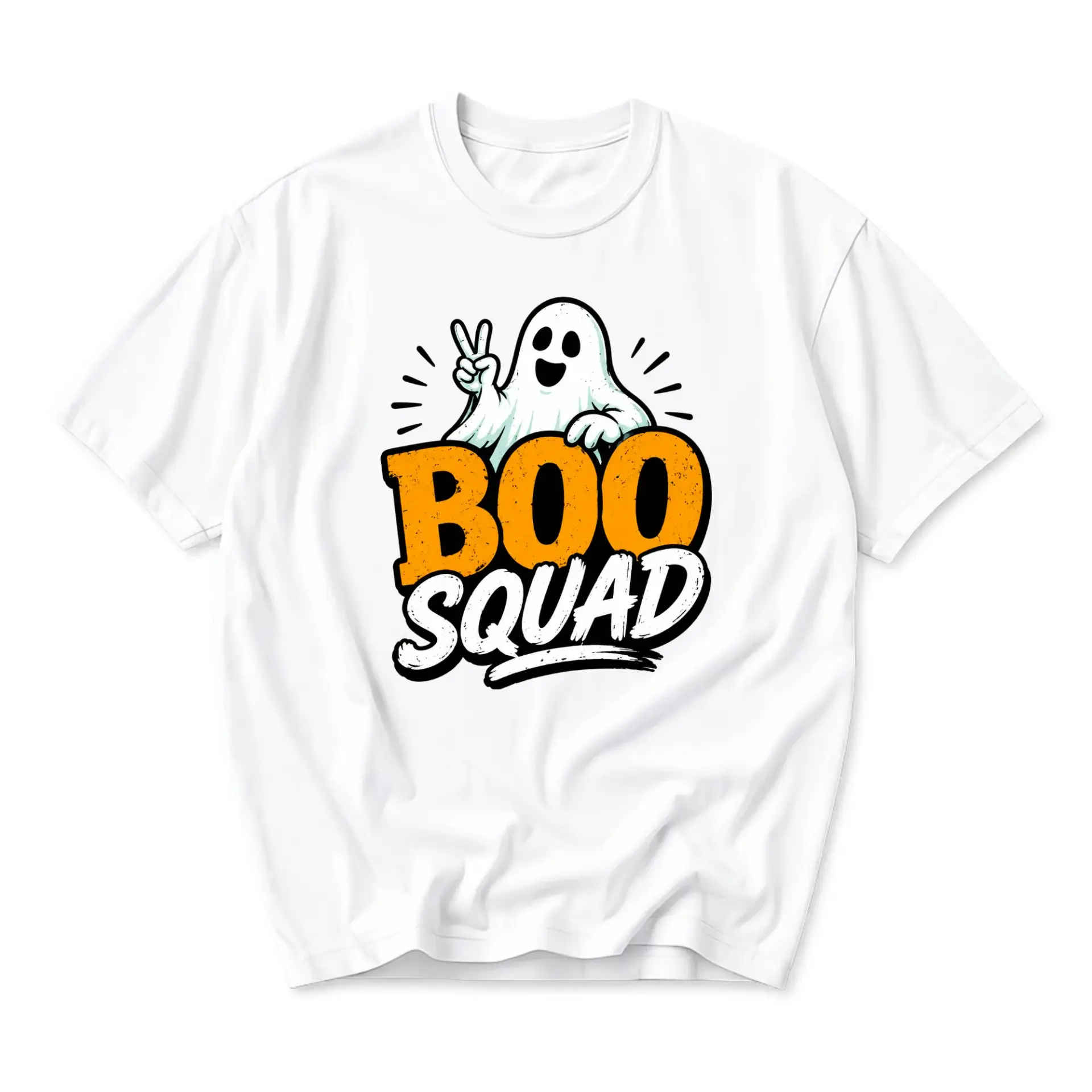 Graphic Tee Boo Squad Ghost Illustration Casual Short Sleeve Crew Neck Unisex Shirt for Everyday Wear and Gift