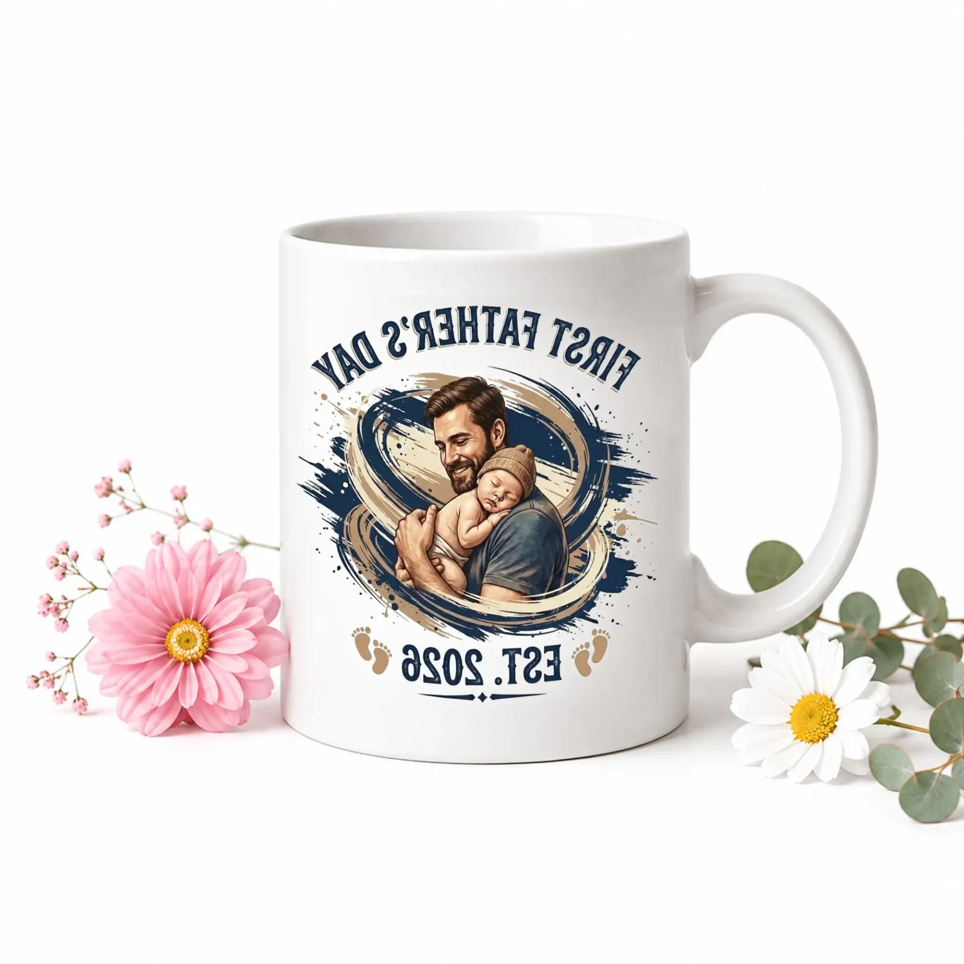 Heartwarming First Father Day Mug for New Dad Est 2026 Ceramic Cup with Rim and Handle Morning Coffee