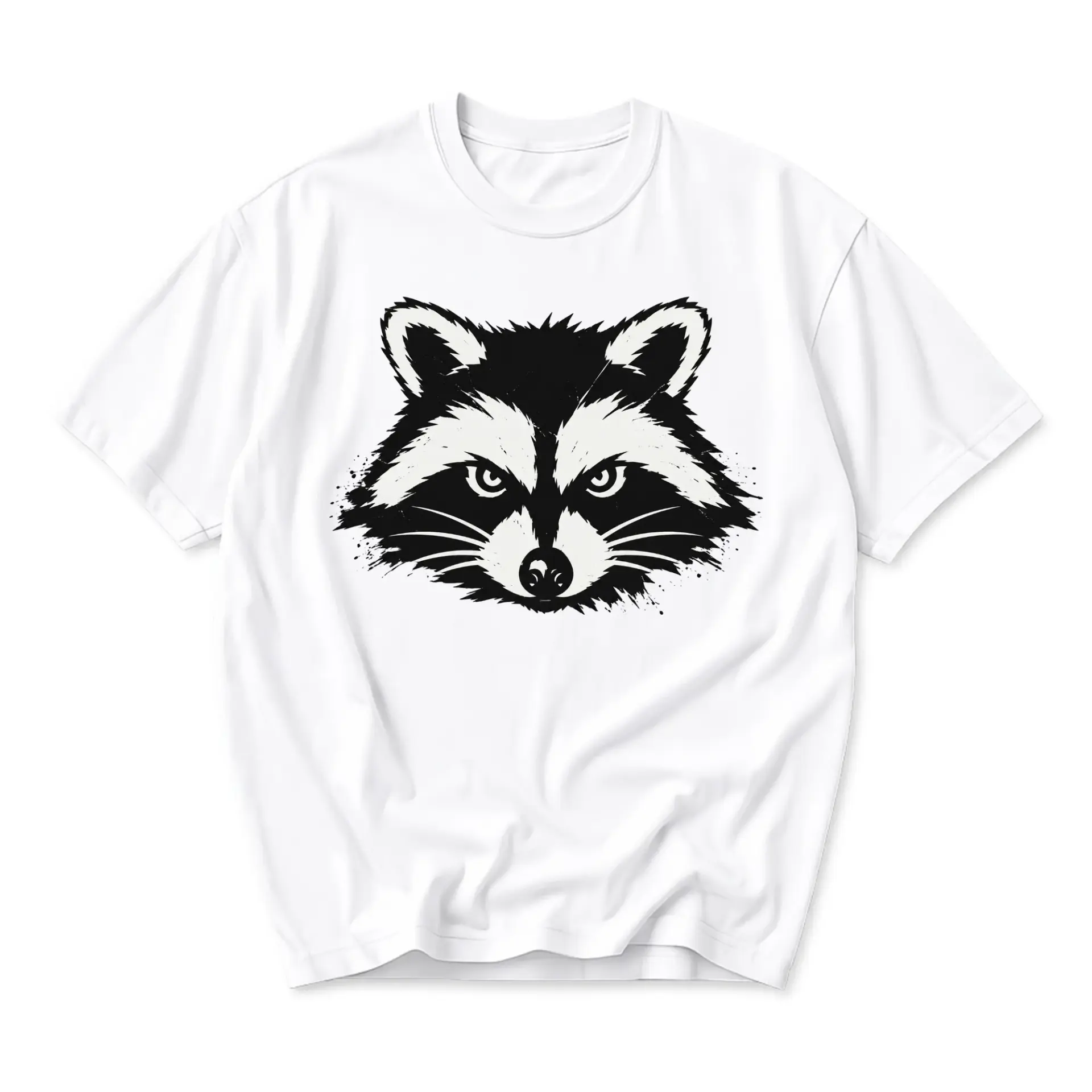 Graphic Tee Raccoon Face Print Unisex T-Shirt White Casual Short Sleeve Crew Neck Top for Men and Women Everyday Wear