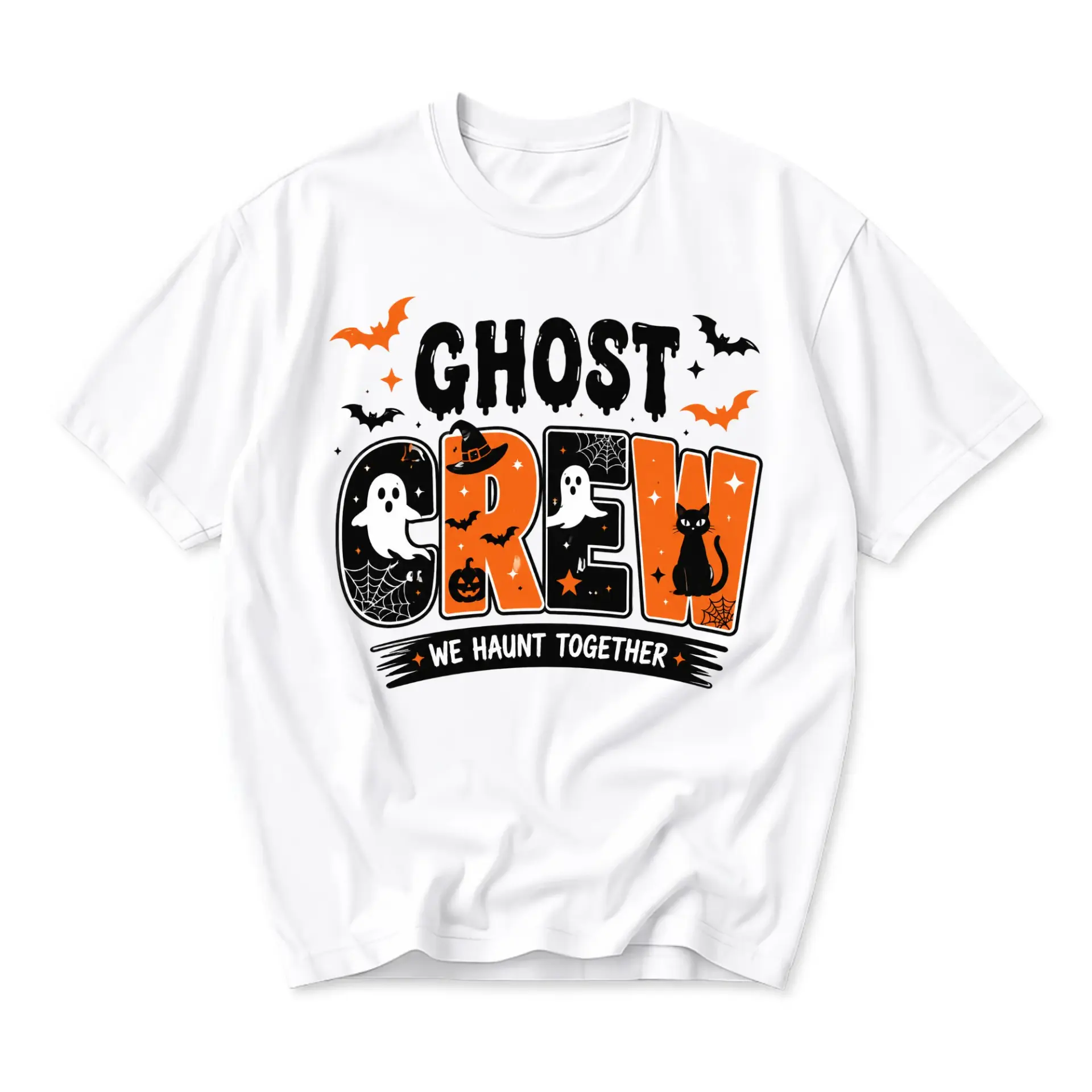 Funny Shirt Ghost Crew We Haunt Together Graphic Tee Spooky Halloween Unisex Casual Cotton Crew Neck Short Sleeve Top