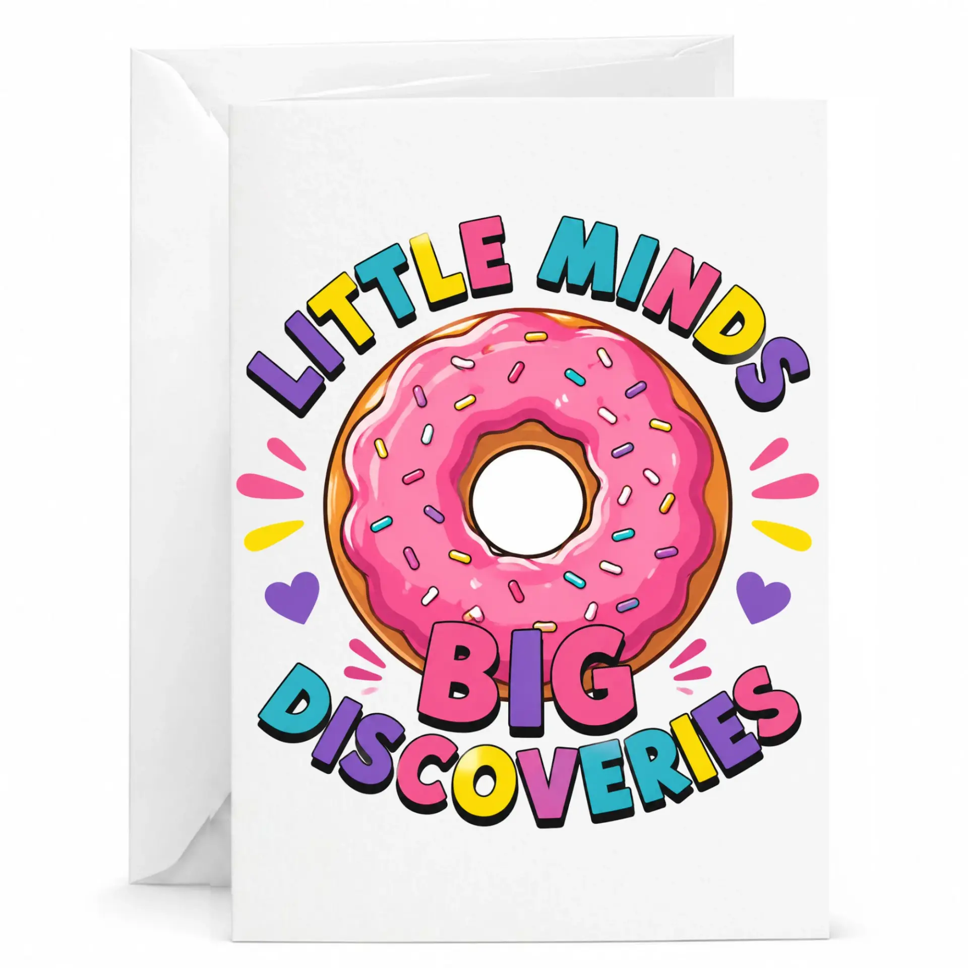 Funny Greeting Card Little Minds Big Donut Design Premium Heavyweight Paper with Matching White Envelope