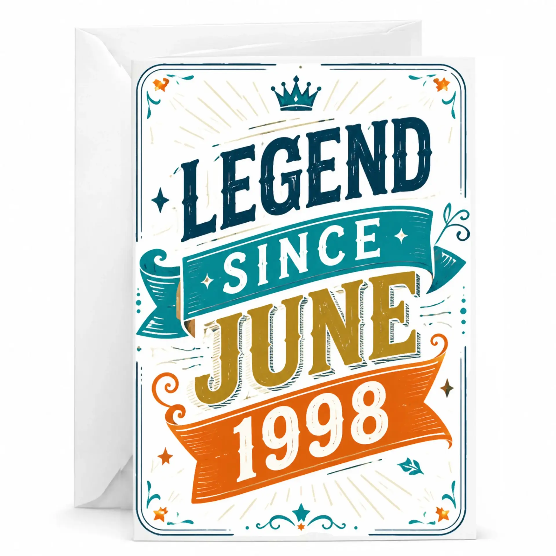 Birthday Greeting Card Legend Since June 1998 Vintage Style Design for Milestone Celebration and Personal Message