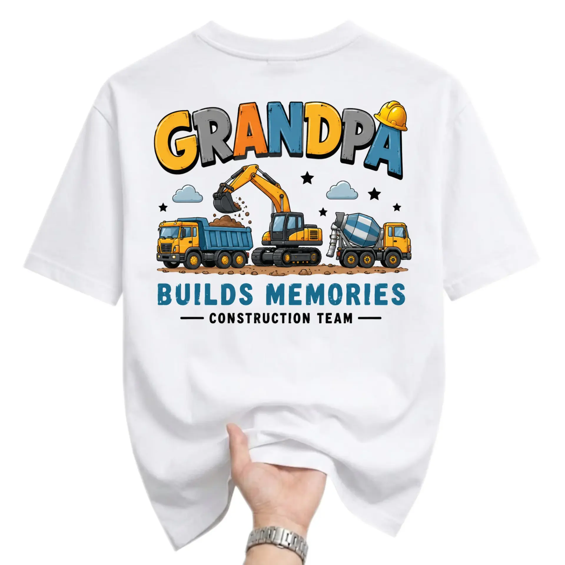 Graphic Tee Grandpa Builds Memories Construction Team Unisex Shirt for Casual Everyday Wear and Gift Giving