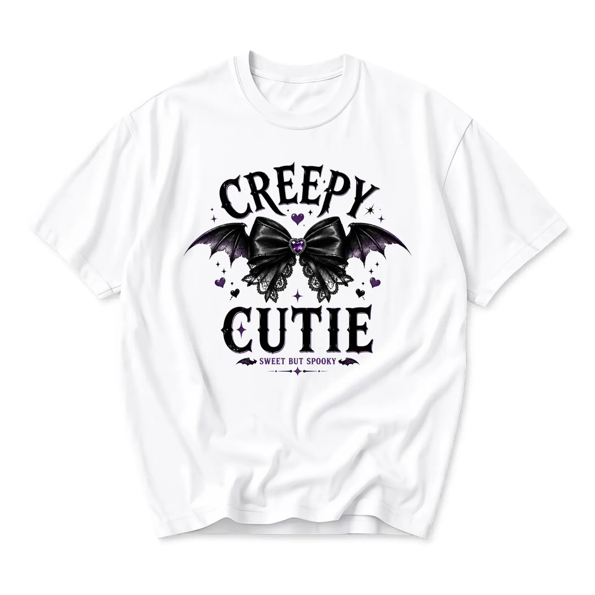 Graphic Tee Creepy Cutie Bat Bow Shirt Gothic Aesthetic Apparel for Everyday Wear Unisex Crew Neck Short Sleeve Top