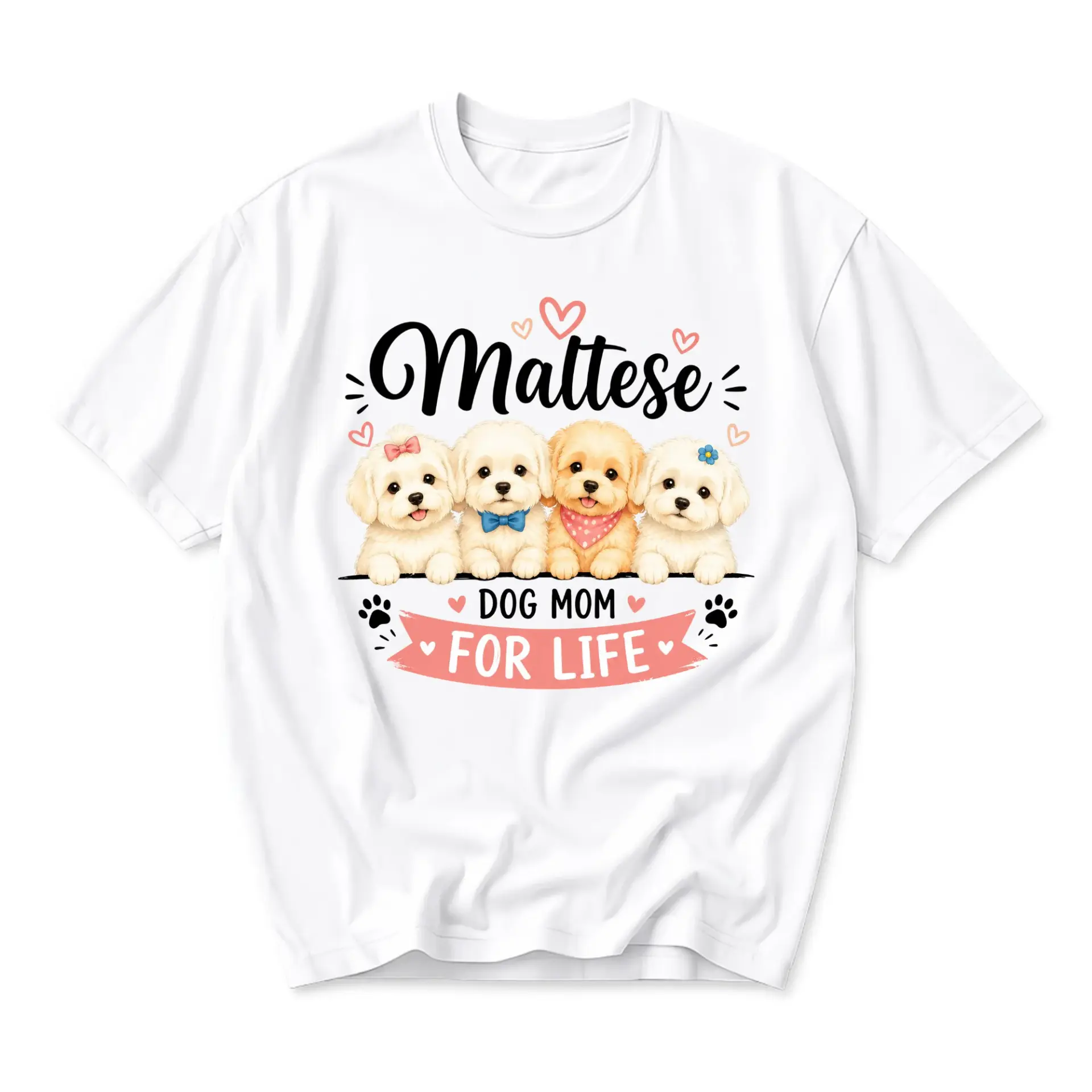Graphic Tee Maltese Dog Mom Unisex T-Shirt Cute Puppy Illustration Crew Neck Casual Everyday Shirt