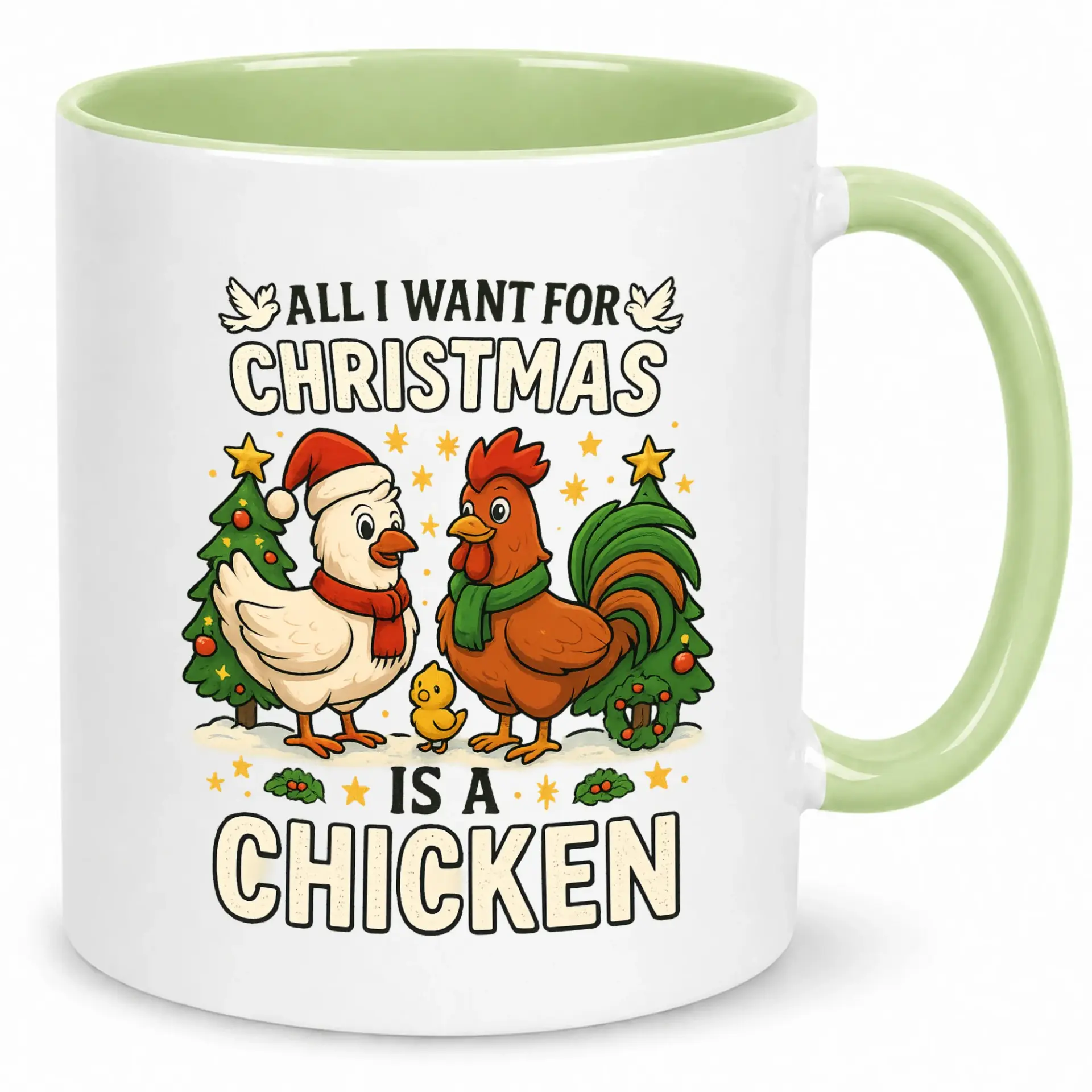 Funny Christmas Chicken Ceramic Coffee Mug - Festive Holiday Farm Animal Lover Gift Idea for Hot Beverages
