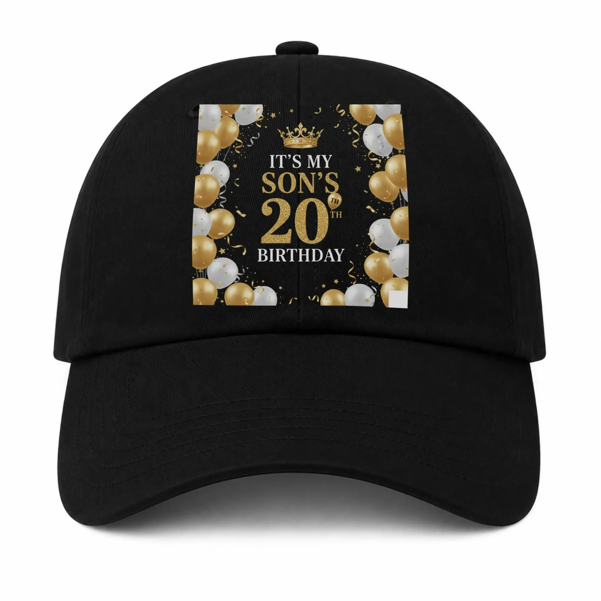 Baseball Cap Gold and White Balloon Design Embroidered Hat Accessory