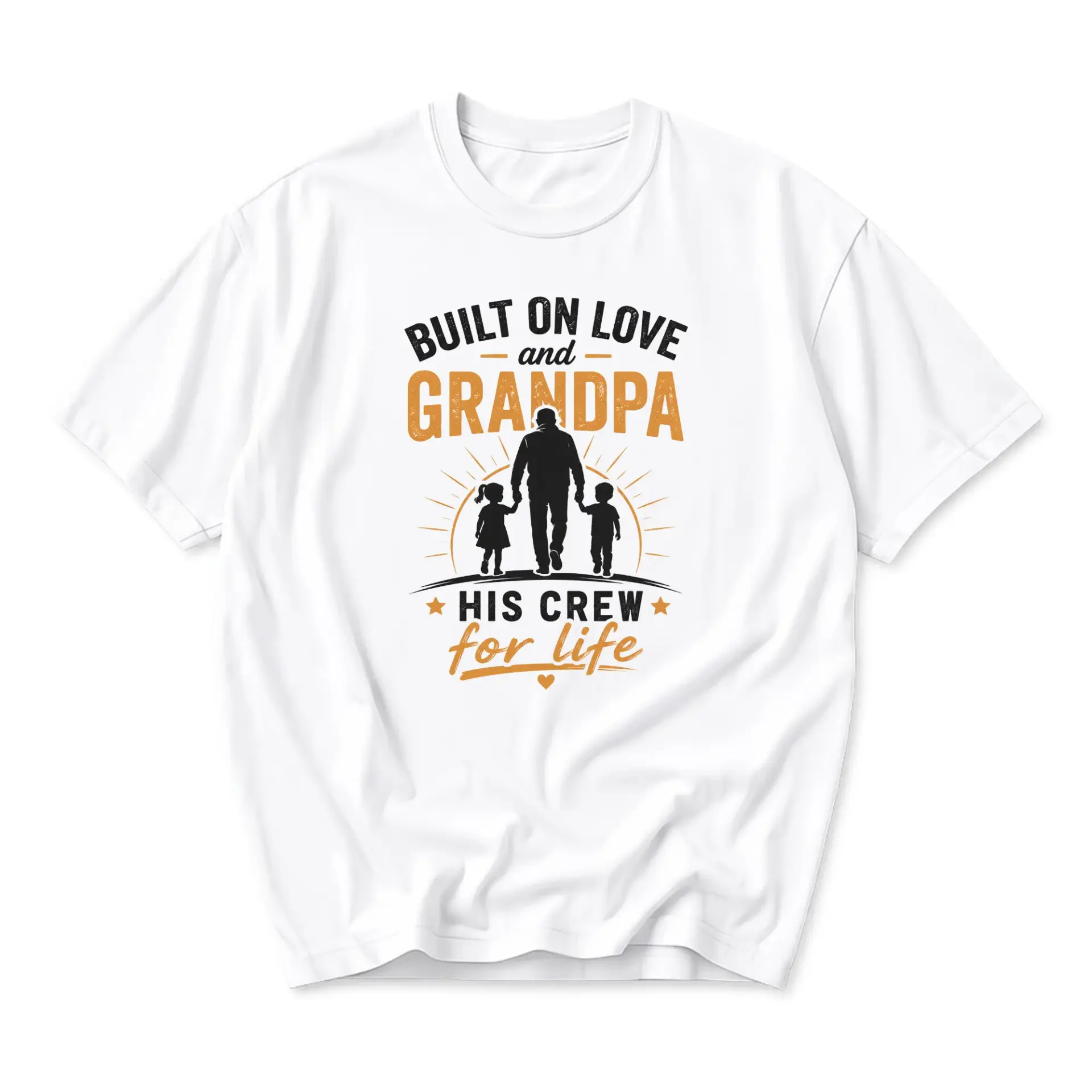 Graphic Tee Built on Love and Grandpa His Crew Unisex Crew-Neck Casual