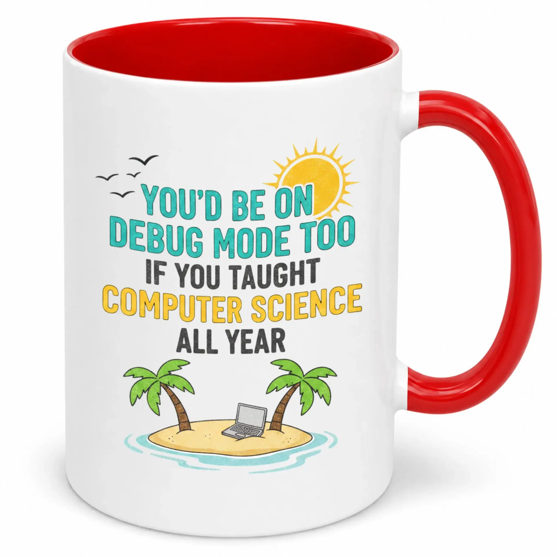 Funny Computer Science Teacher Coffee Mug, Humorous Debug Mode Summer Vacation Ceramic Cup, Unique Gift for Cs Educators