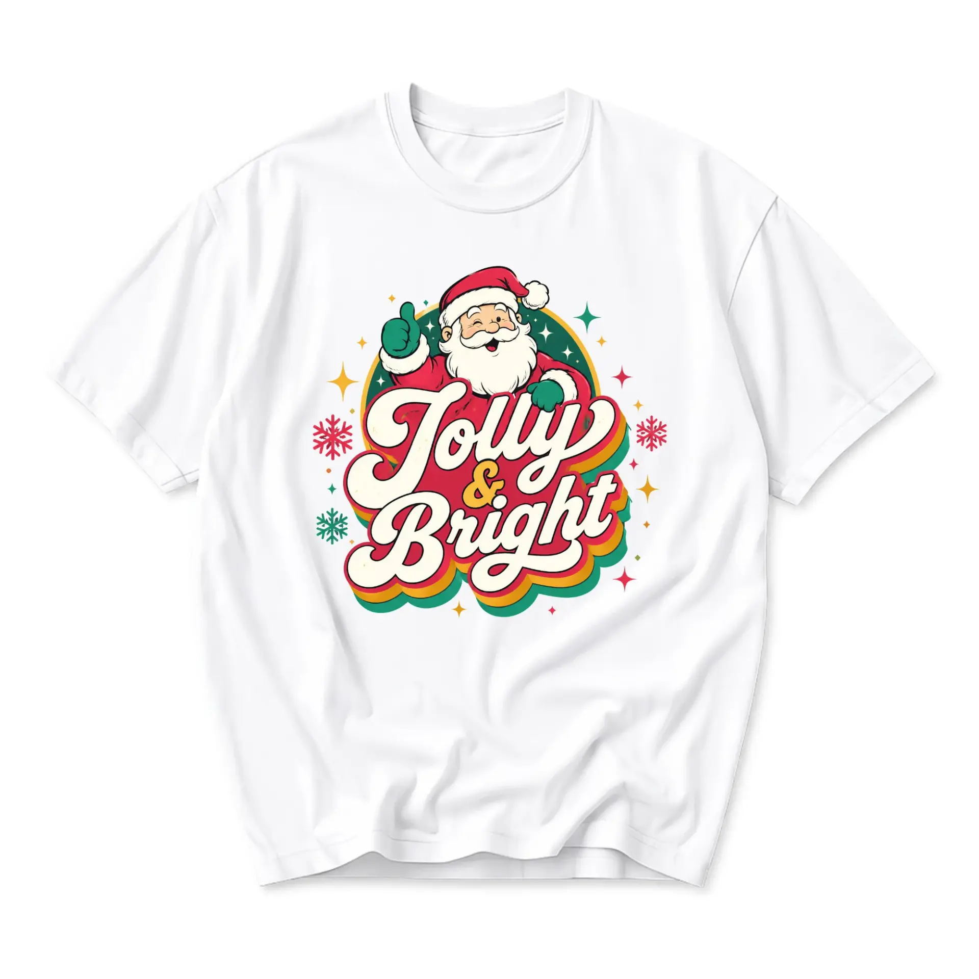 T-shirt Jolly and Bright Graphic Tee Vintage Style Retro Holiday Design Festive Unisex Short Sleeve Cotton Crew Neck
