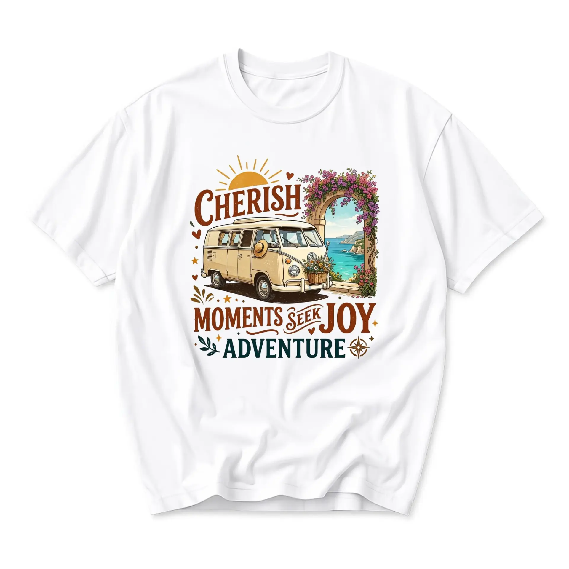 Graphic Tee Unisex Crew Neck Travel Inspired Shirt with Vintage Van Illustration for Casual Everyday Wear and Adventure