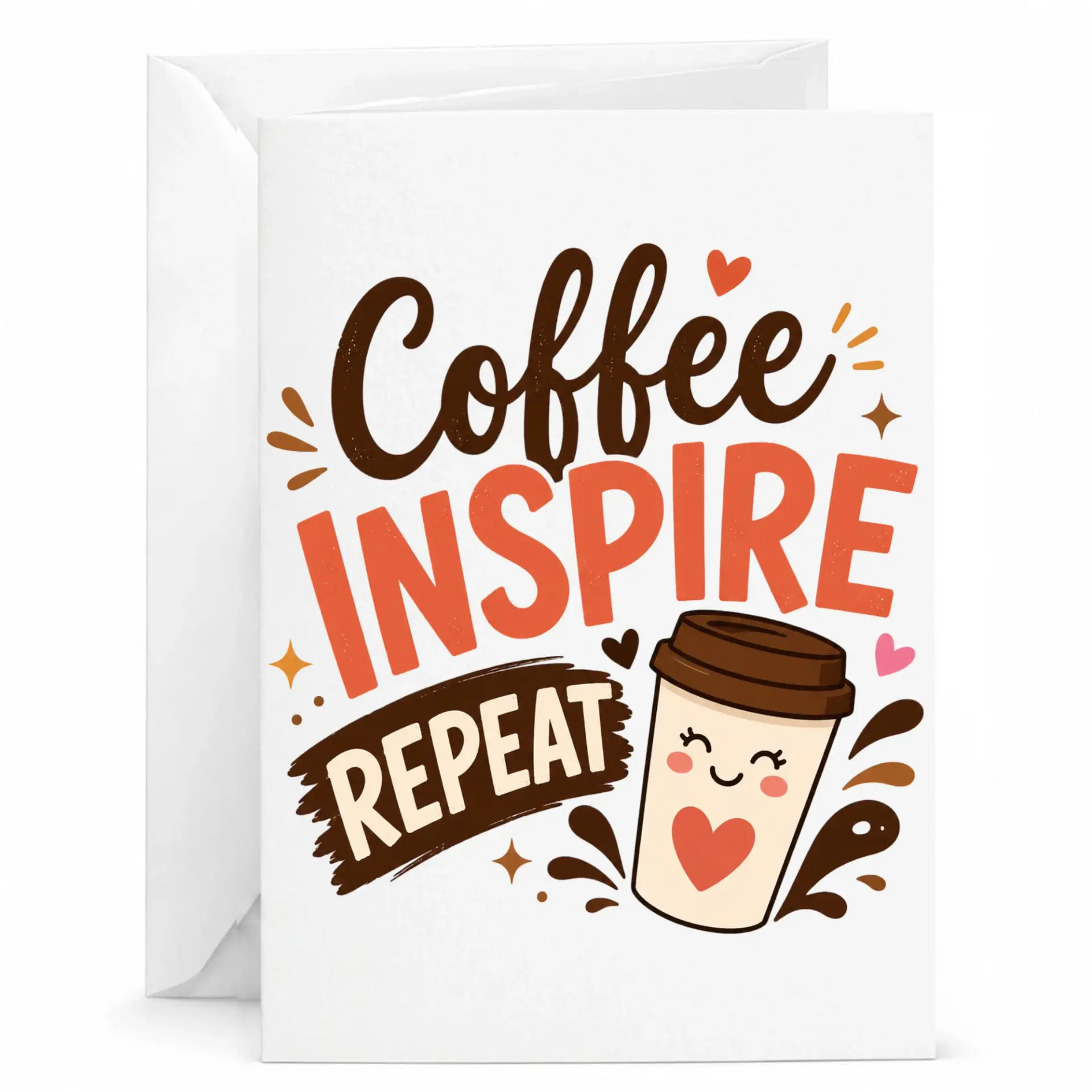 Funny Coffee Inspired Greeting Card for Caffeine Lovers Cute Illustration Printed on Premium Heavyweight Cardstock