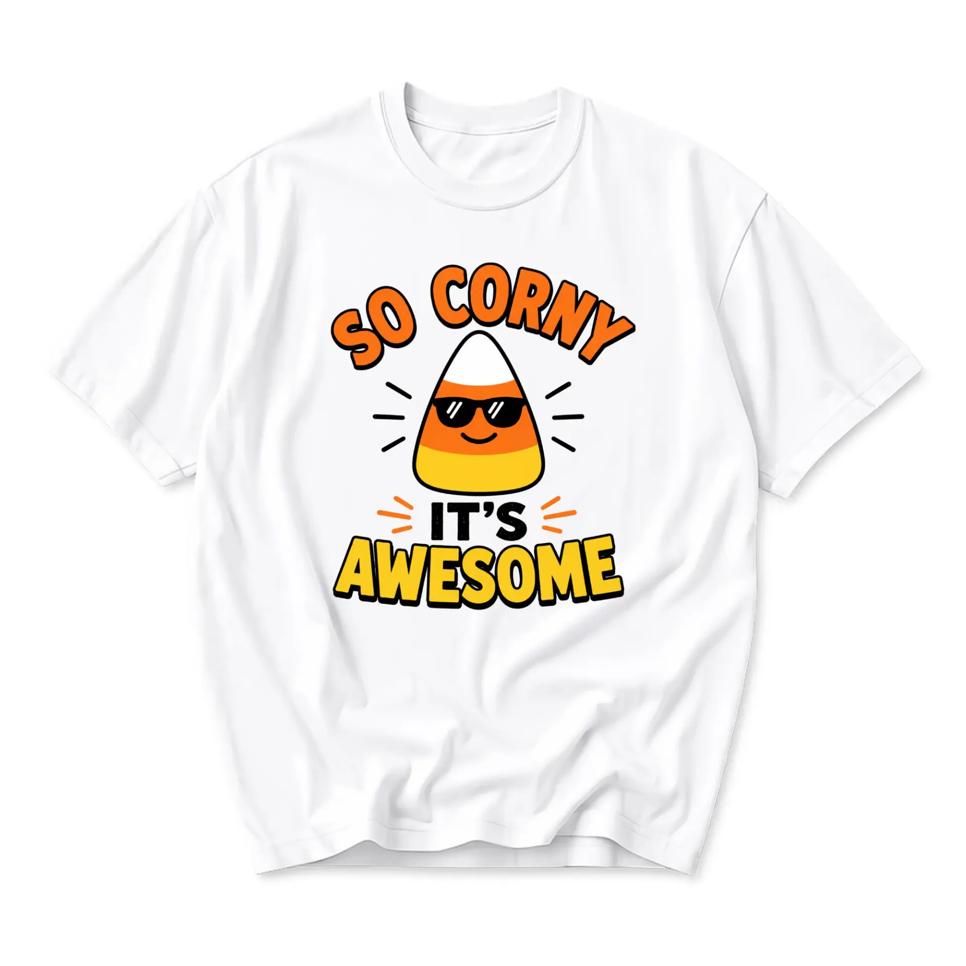 Funny Shirt Unisex Graphic Printed T-Shirt Featuring a Cool Candy Corn Design with the Text so Corny It Is Awesome