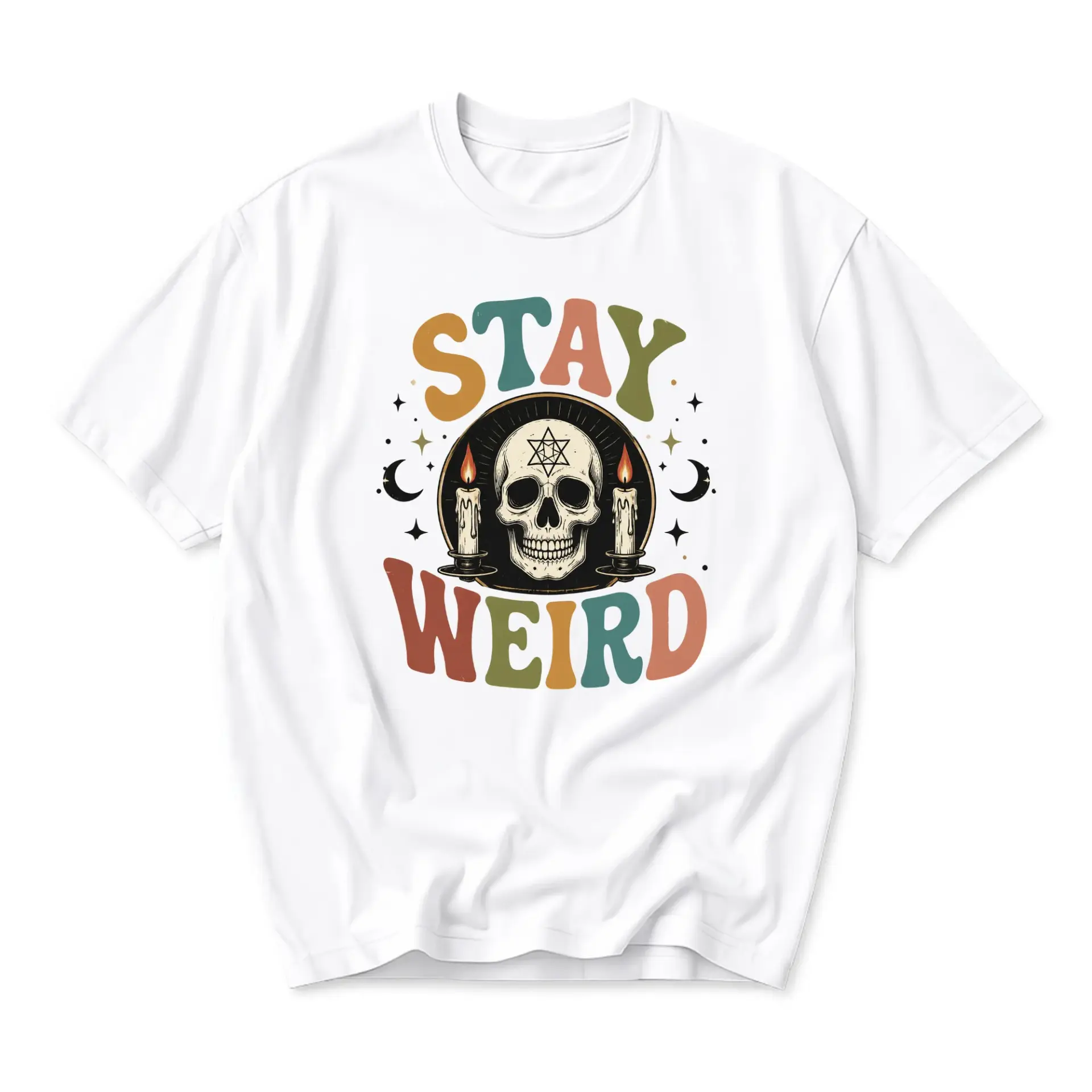Funny Shirt Stay Weird Skull Graphic Tee Vintage Style Retro Aesthetic Casual Unisex Crew Neck Short Sleeve Cotton Top