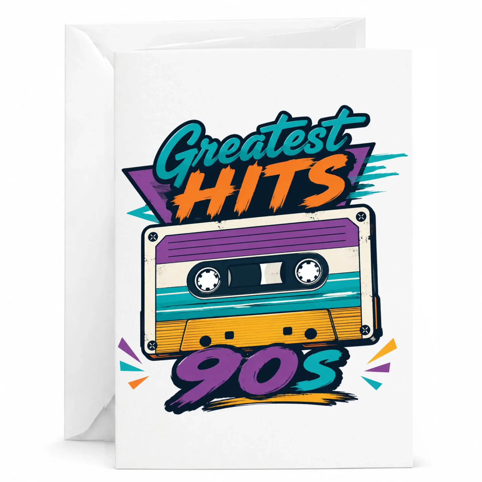 Greeting Card Greatest Hits 90s Retro Cassette Tape Design Fun Nostalgic Theme Blank Note for All Occasions 5x7 Inch