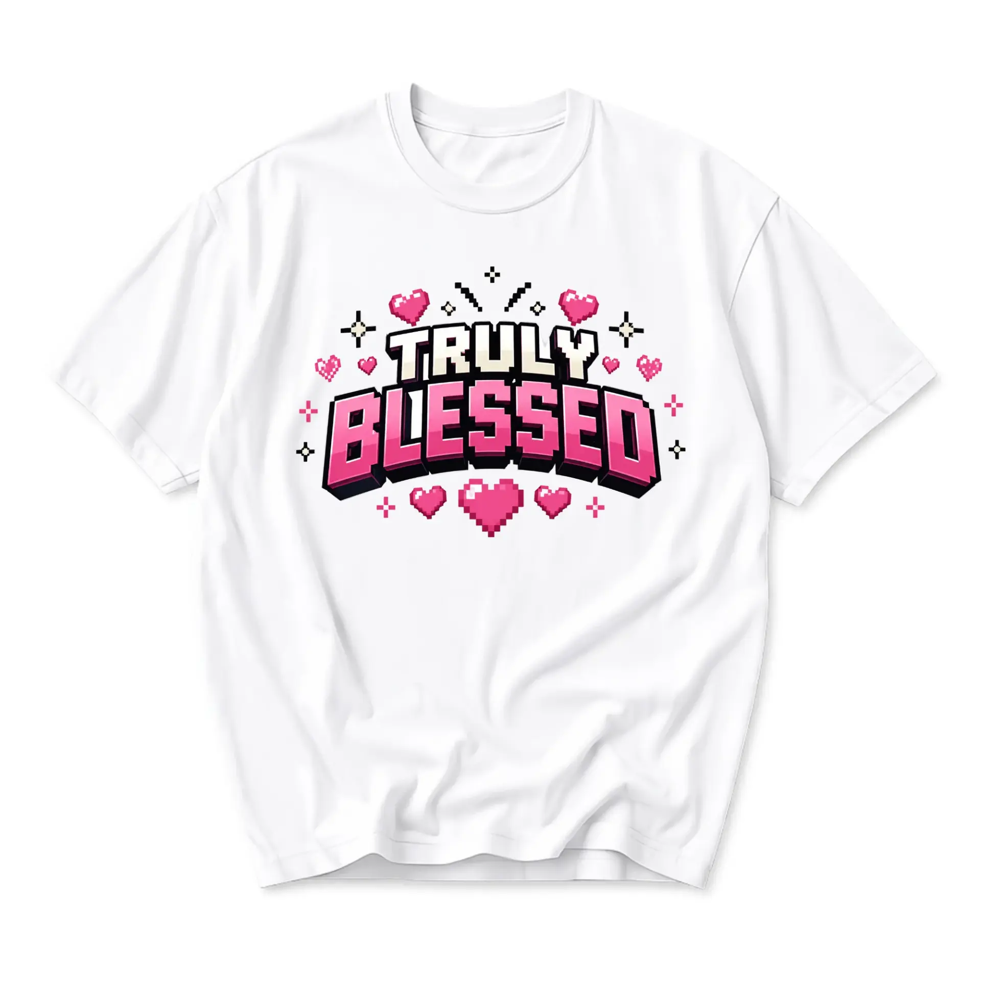 T-shirt Truly Blessed Pixel Art Aesthetic Graphic Tee Casual Unisex Crew Neck Short Sleeve Cotton Apparel White Shirt