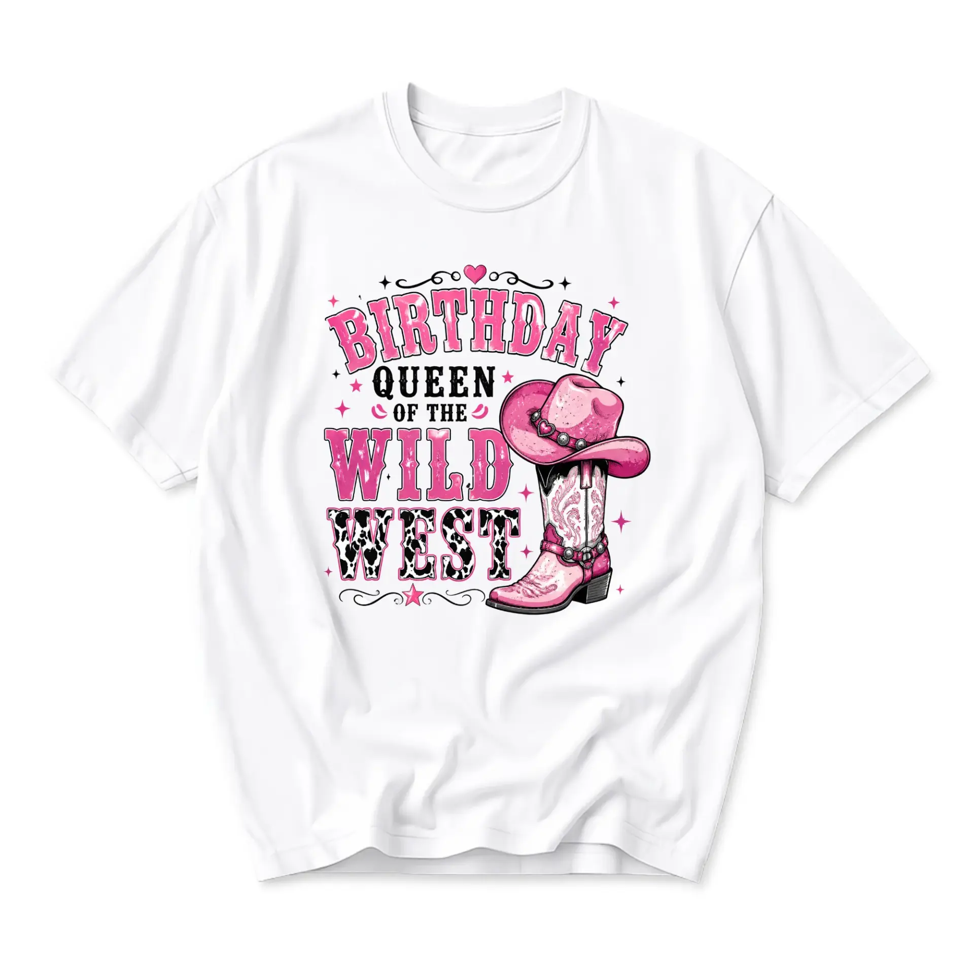 Graphic Tee Birthday Queen of the Wild West Western Cowboy Hat and Boot